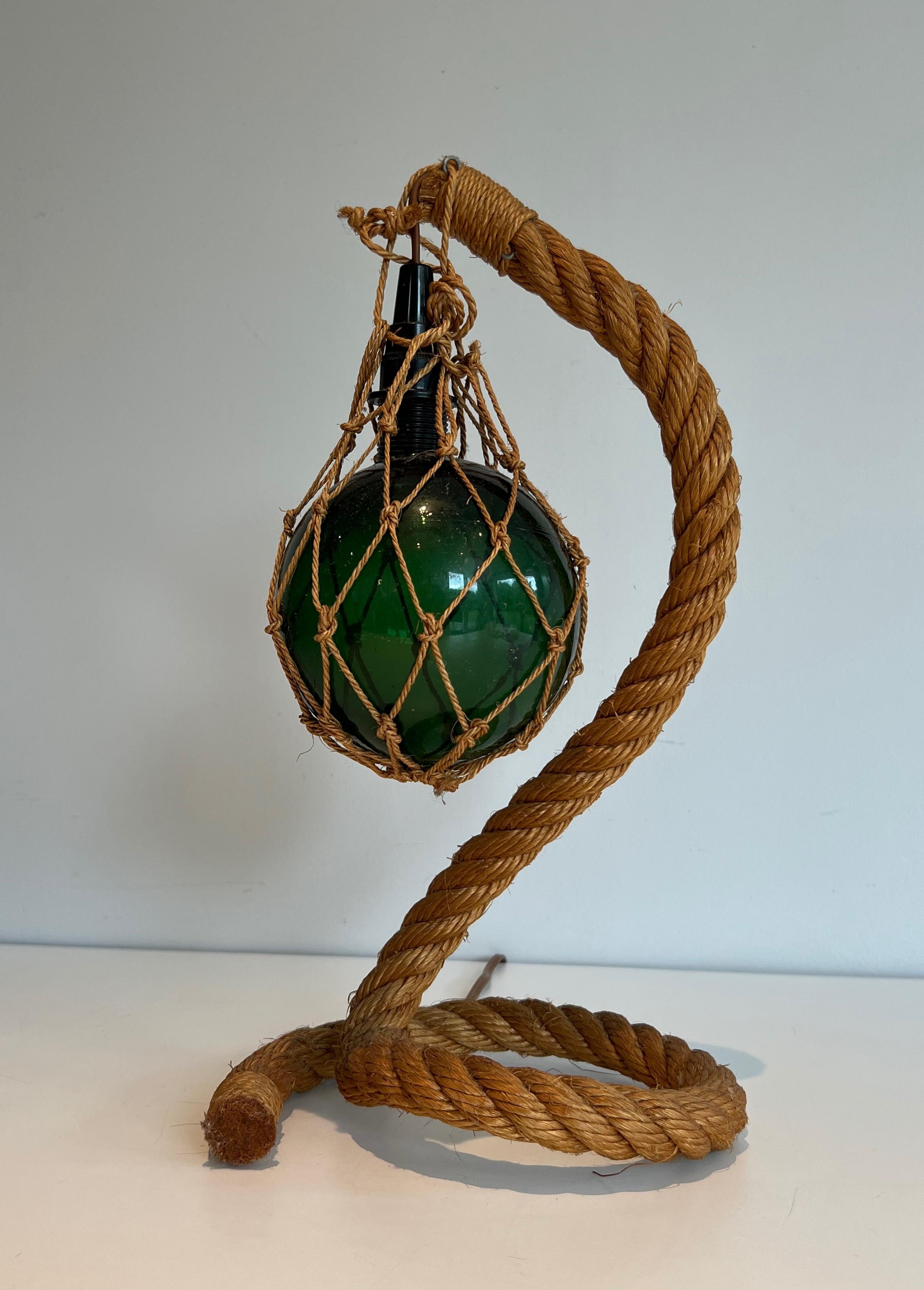 Rope and green glass table lamp by Adrien Audoux & Frida Minet (Audoux Minet) For Sale 6