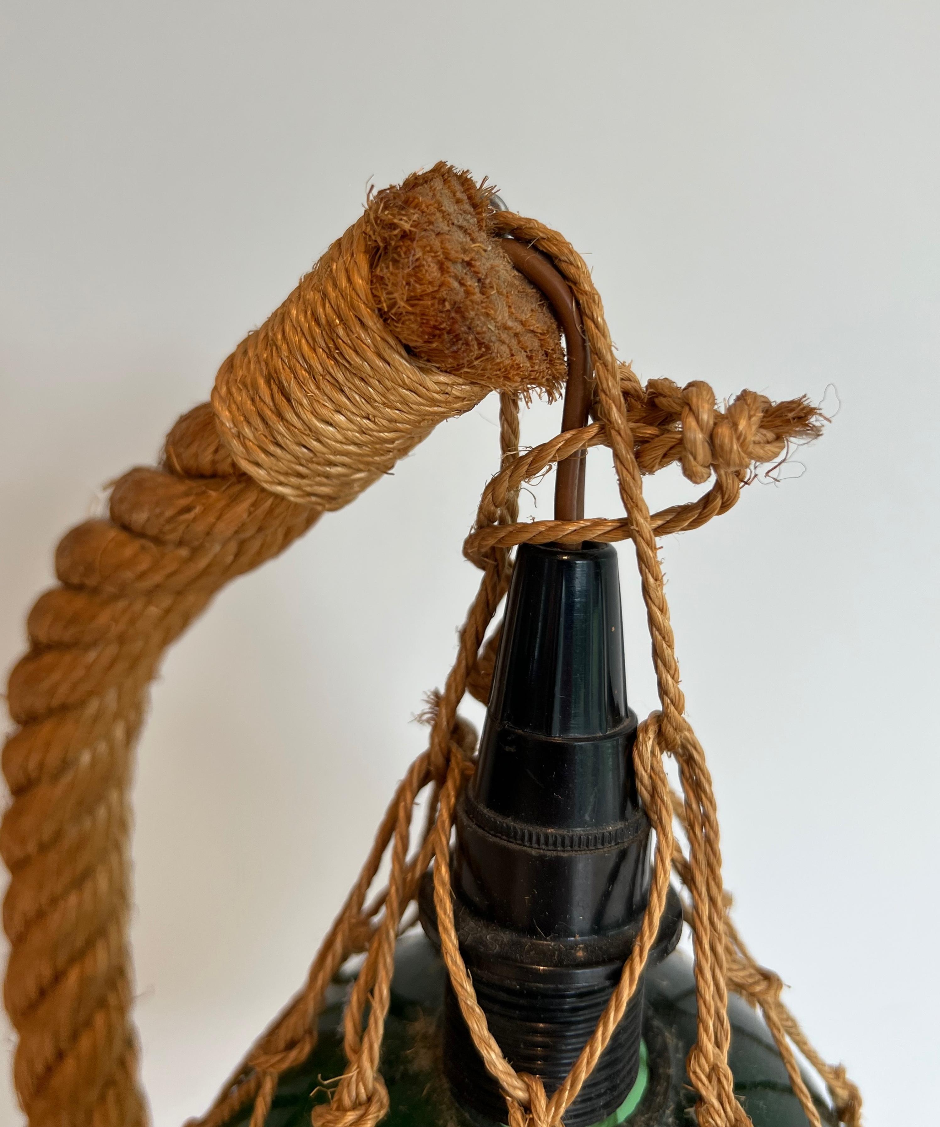 Rope and green glass table lamp by Adrien Audoux & Frida Minet (Audoux Minet) For Sale 7