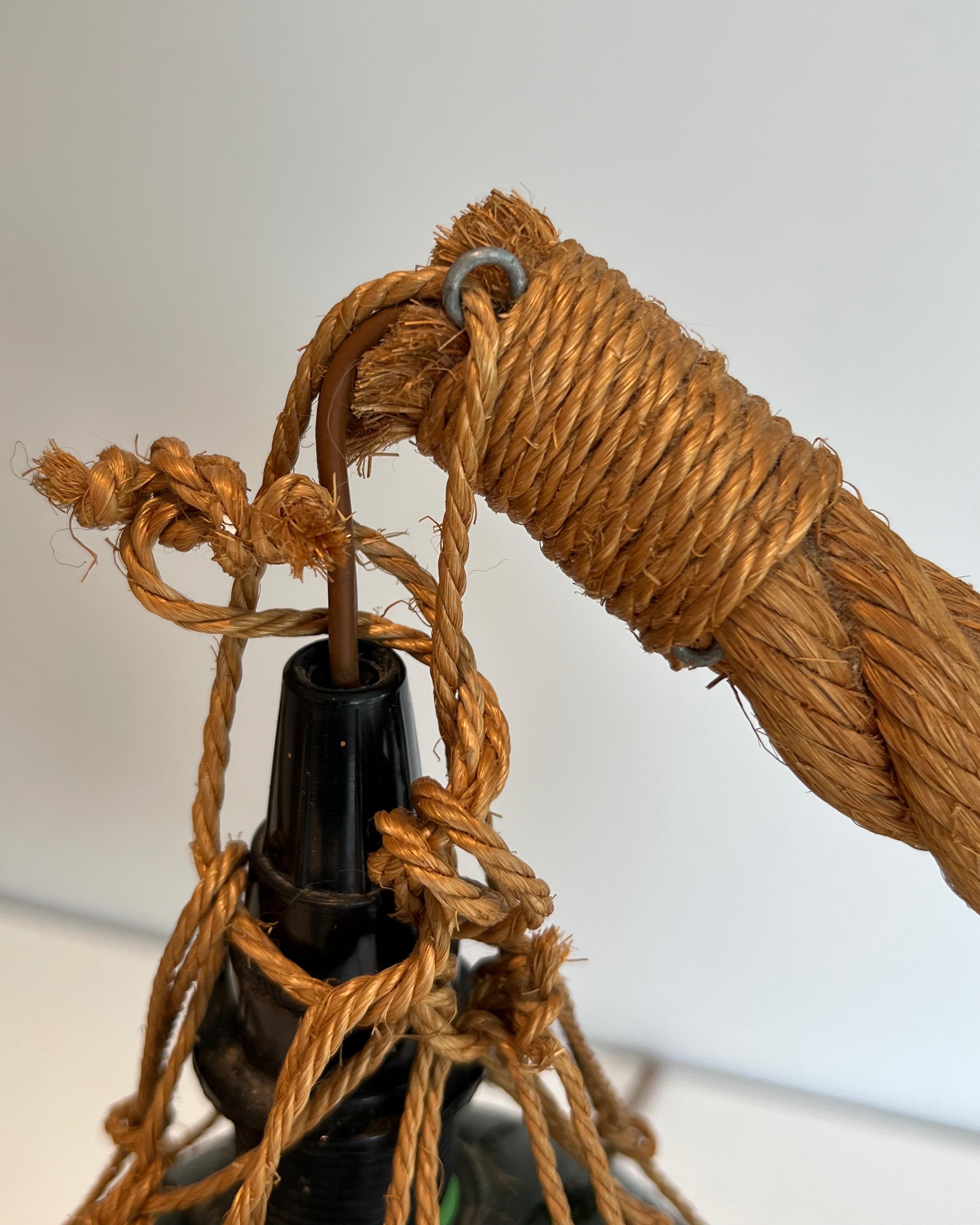 Rope and green glass table lamp by Adrien Audoux & Frida Minet (Audoux Minet) For Sale 8