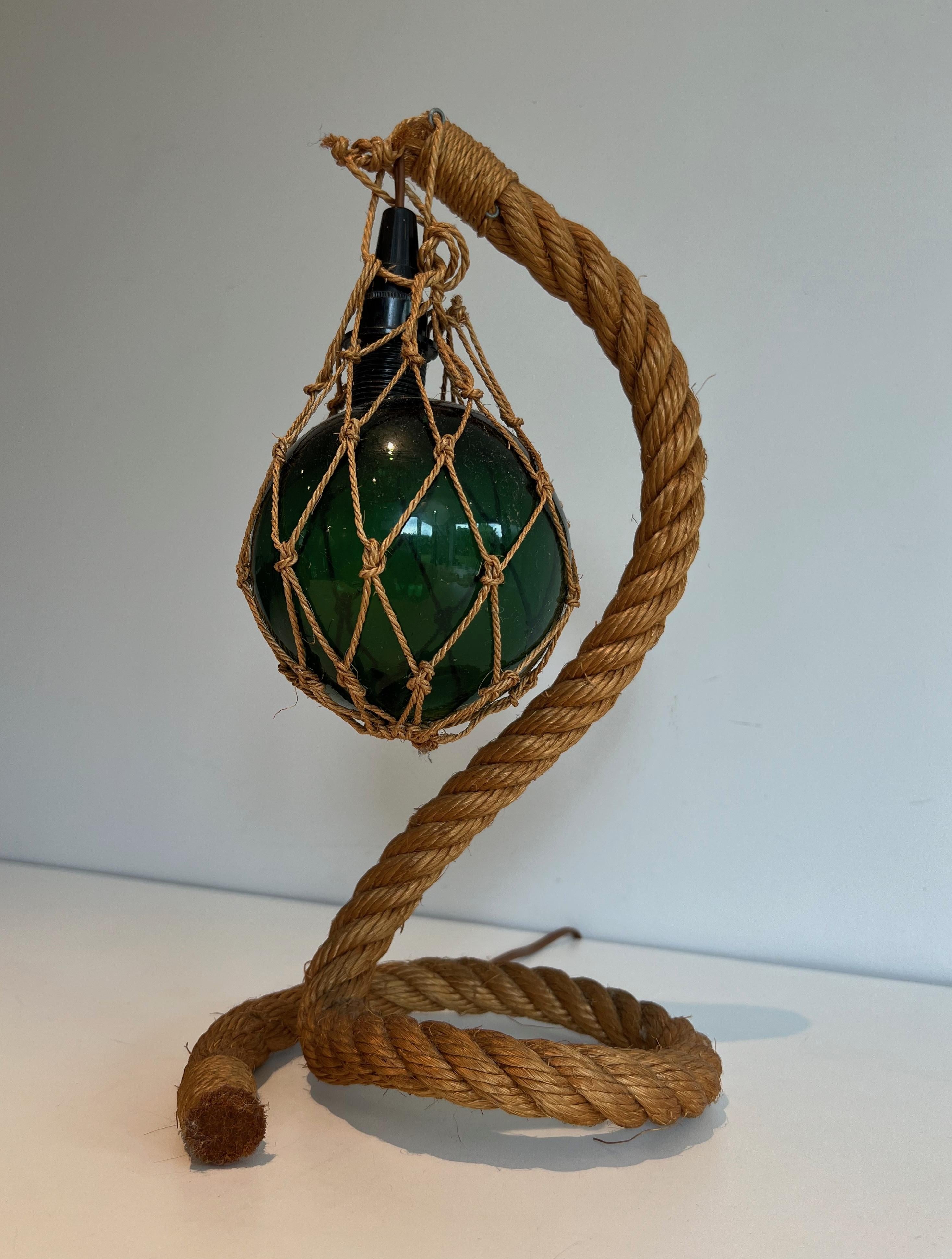 Rope and green glass table lamp by Adrien Audoux & Frida Minet (Audoux Minet) For Sale 11
