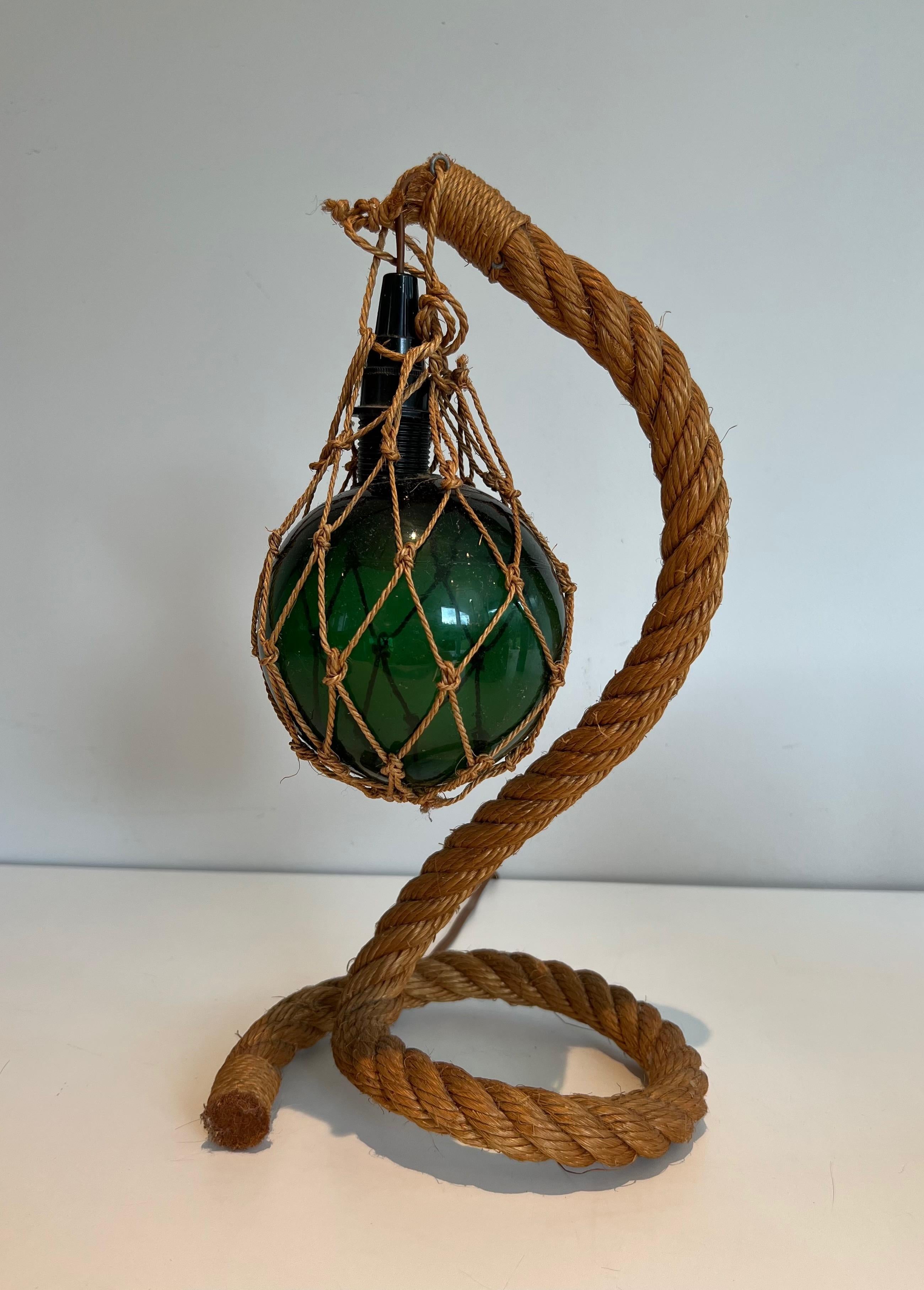 Rope and green glass table lamp by Adrien Audoux & Frida Minet (Audoux Minet) For Sale 12