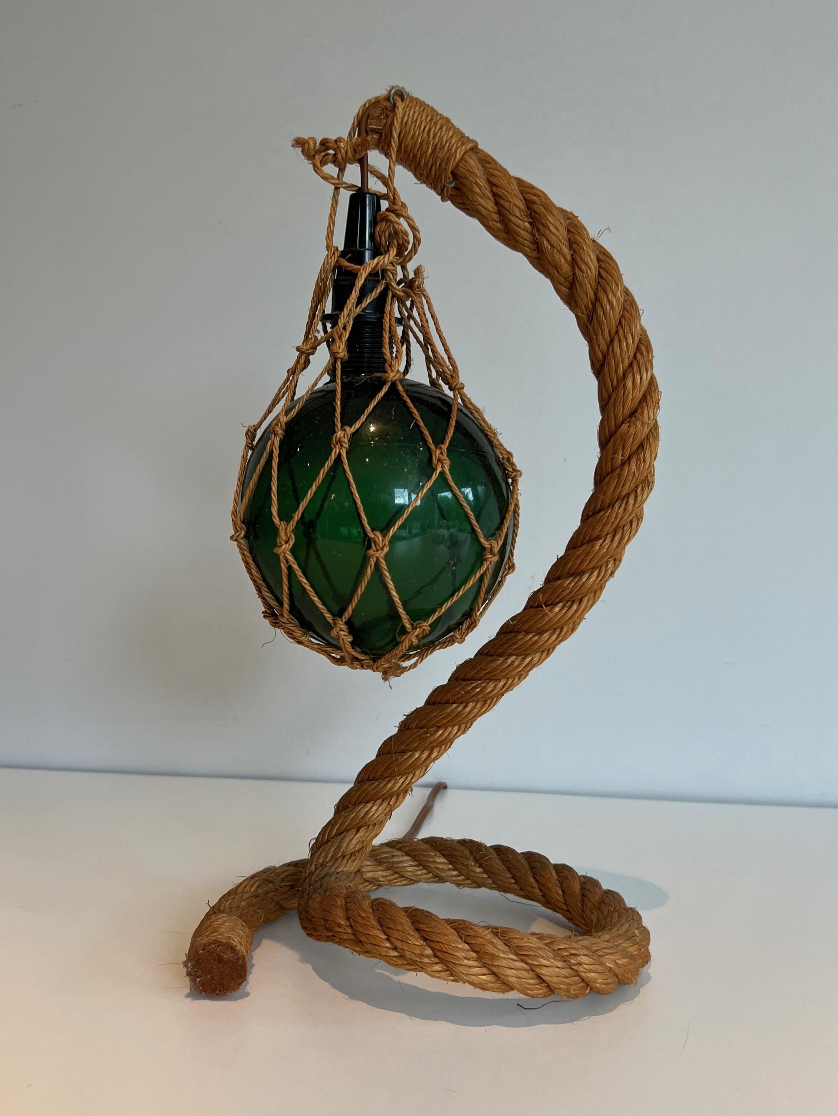 Rope and green glass table lamp by Adrien Audoux & Frida Minet (Audoux Minet) For Sale 13