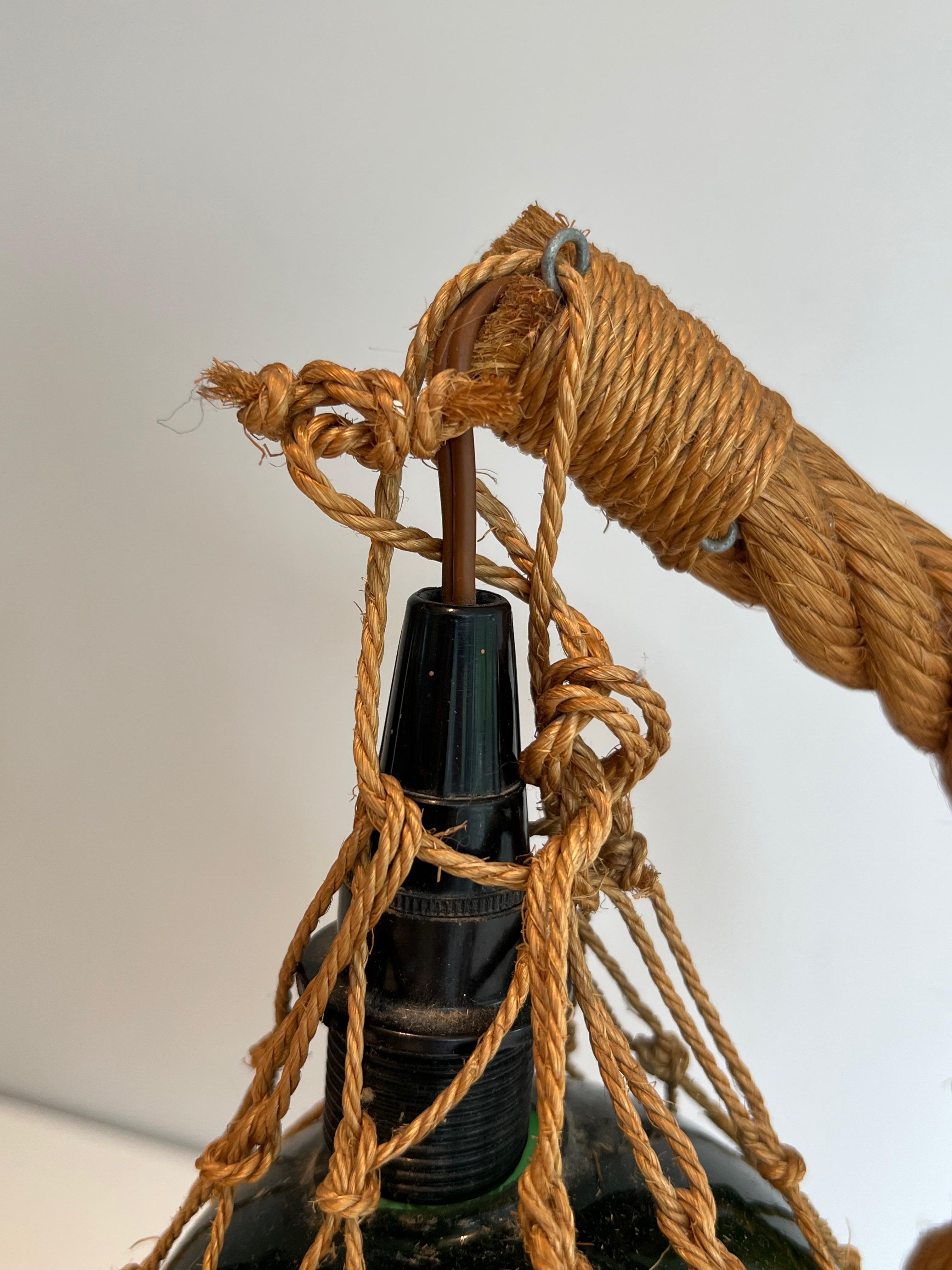 Rope and green glass table lamp by Adrien Audoux & Frida Minet (Audoux Minet) For Sale 1
