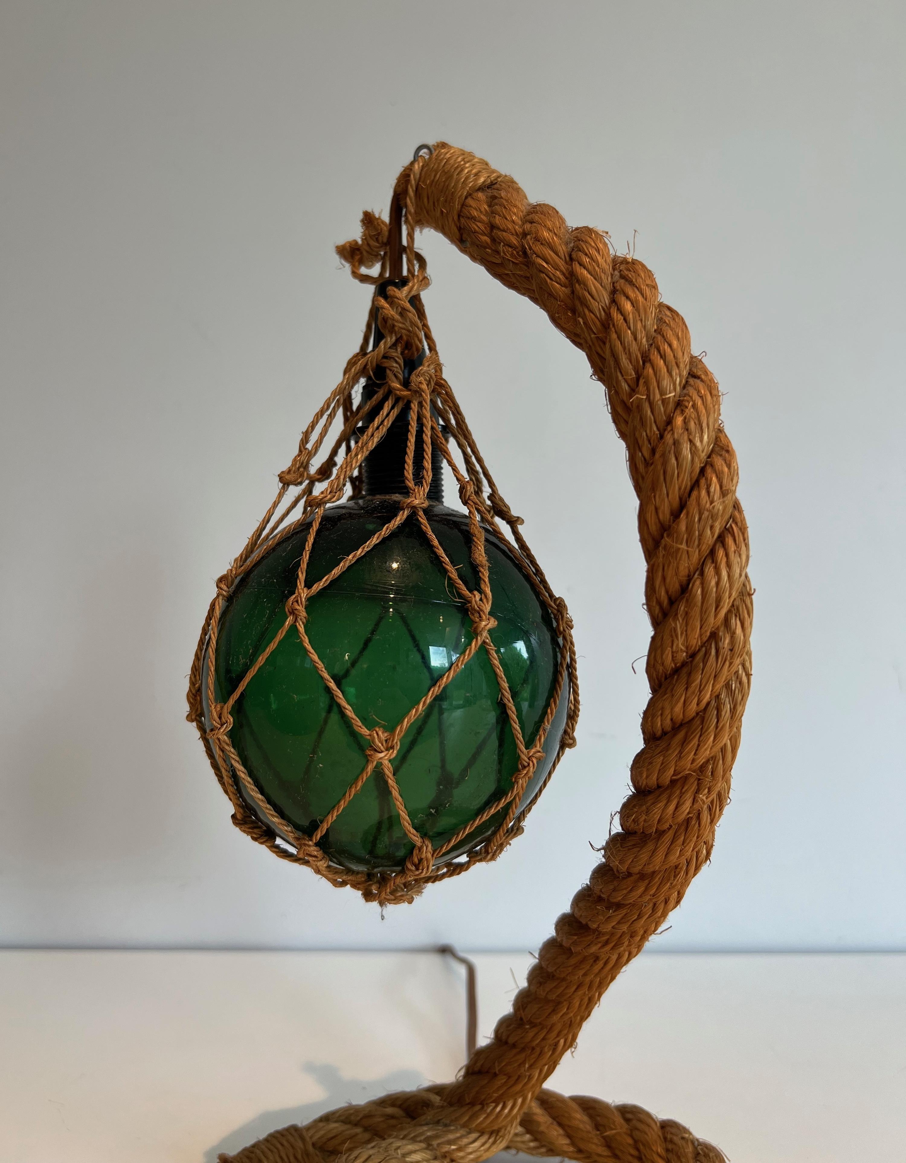 Rope and green glass table lamp by Adrien Audoux & Frida Minet (Audoux Minet) For Sale 2