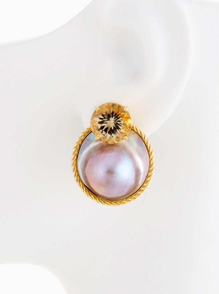 18k. Blister Pearl. Citrines. This piece was made in Manhattan entirely by hand, and was cast, one at a time, using the lost wax process. Prince John Landrum Bryant Created and Designed this piece and Supervised its Fabrication. 
Dimensions: 24 x 31