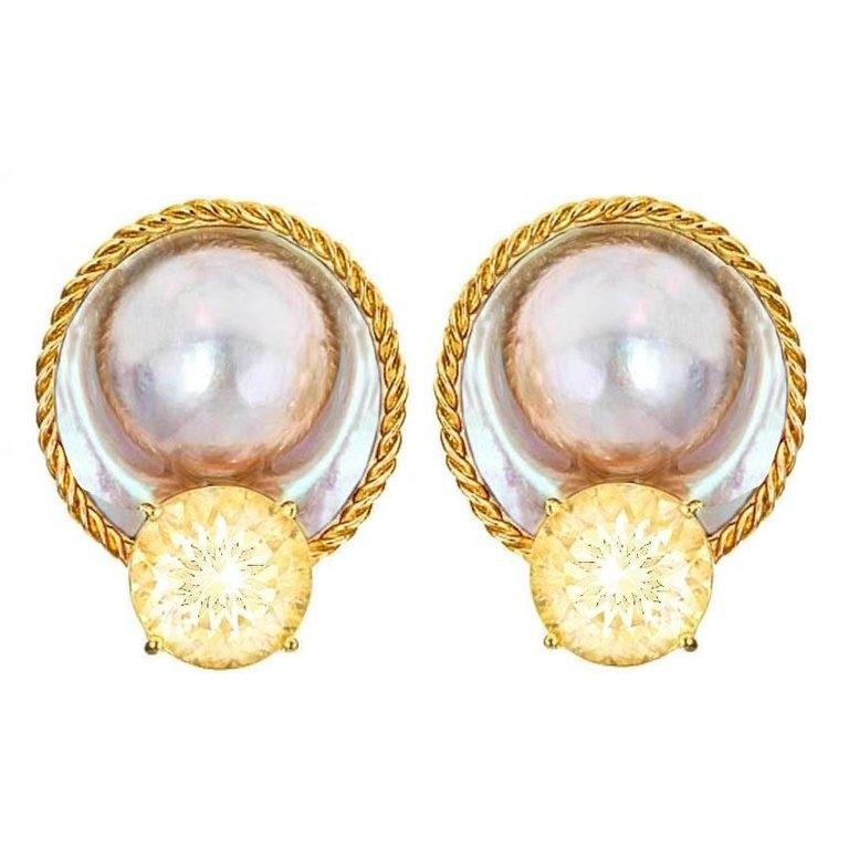 ROPE and PEARL Citrine 18 Karat Gold Earrings by John Landrum Bryant In New Condition For Sale In New York, NY