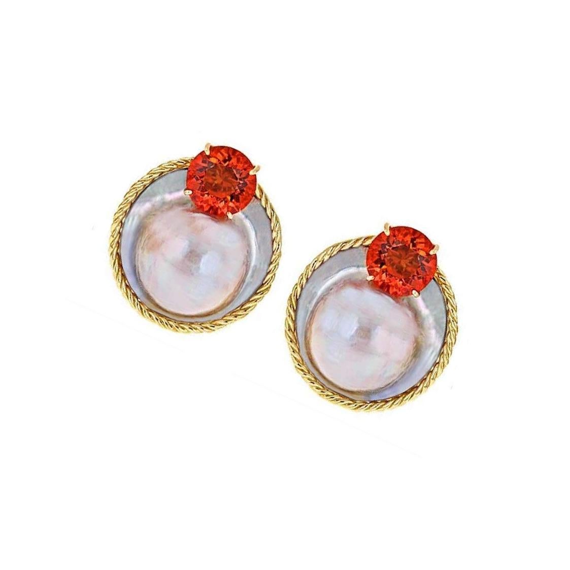 Rope and Pearl Mandarin Citrine 18 Karat Gold Earrings by John Landrum Bryant In New Condition For Sale In New York, NY