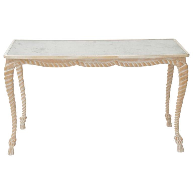 "Rope and Tassel" Carved Console with Aged Mirrored Top