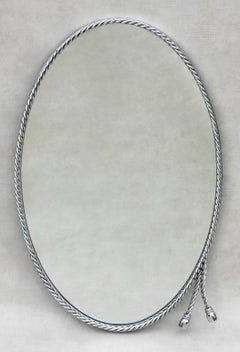 Rope and Tassel Chrome Oval Mirror Maison Baguès, C1970s, France