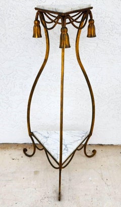 Rope and Tassel Gilt Pedestal with Carrara Marble Vintage