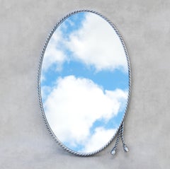 Espejo ovalado cromado de cuerda y borlas Maison Baguès, Década de 1970, Francia