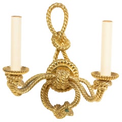 Lampada da parete in bronzo dorato in stile corda e nappe