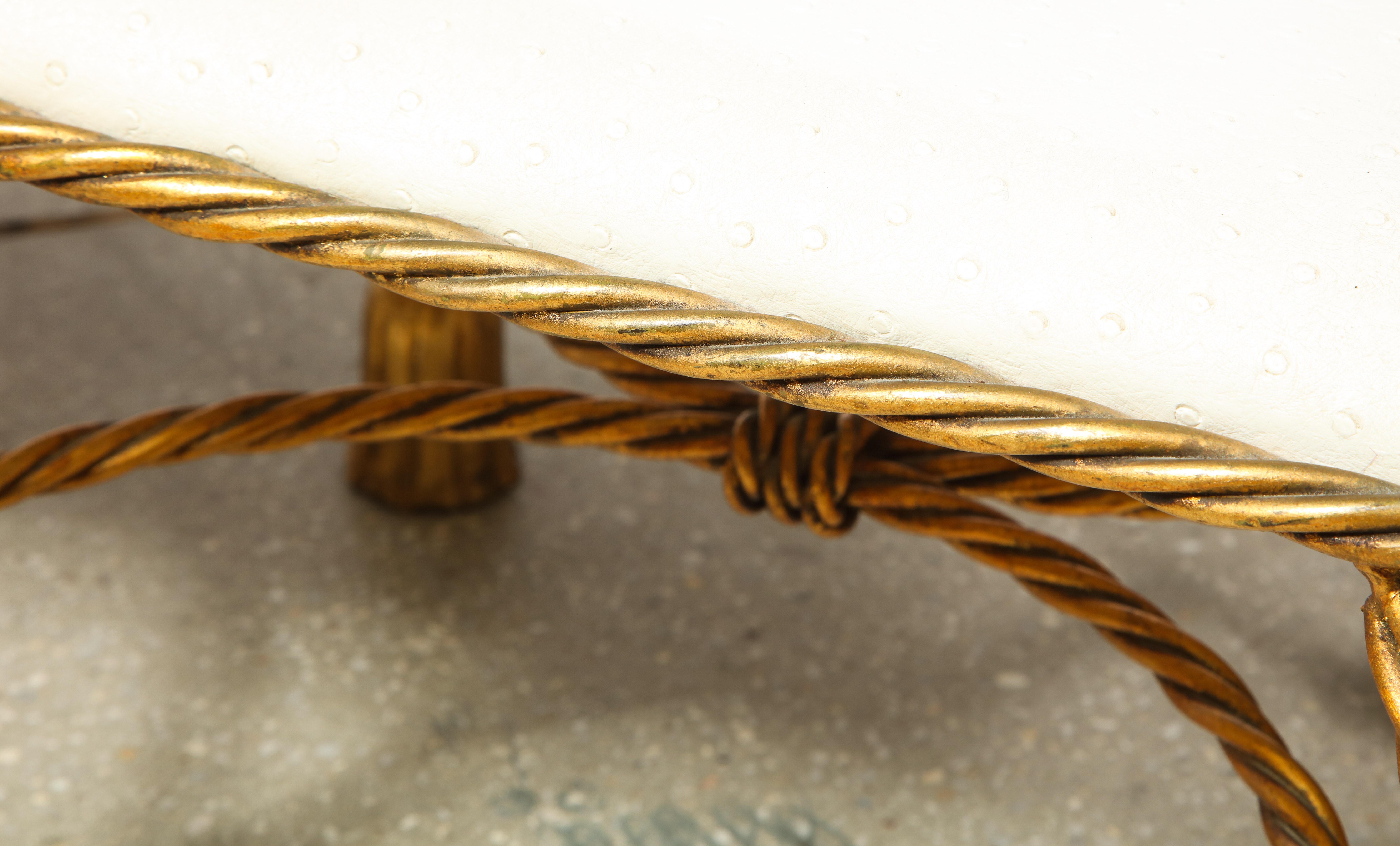 Rope and Tassel Upholstered Gilt Metal Bench 5