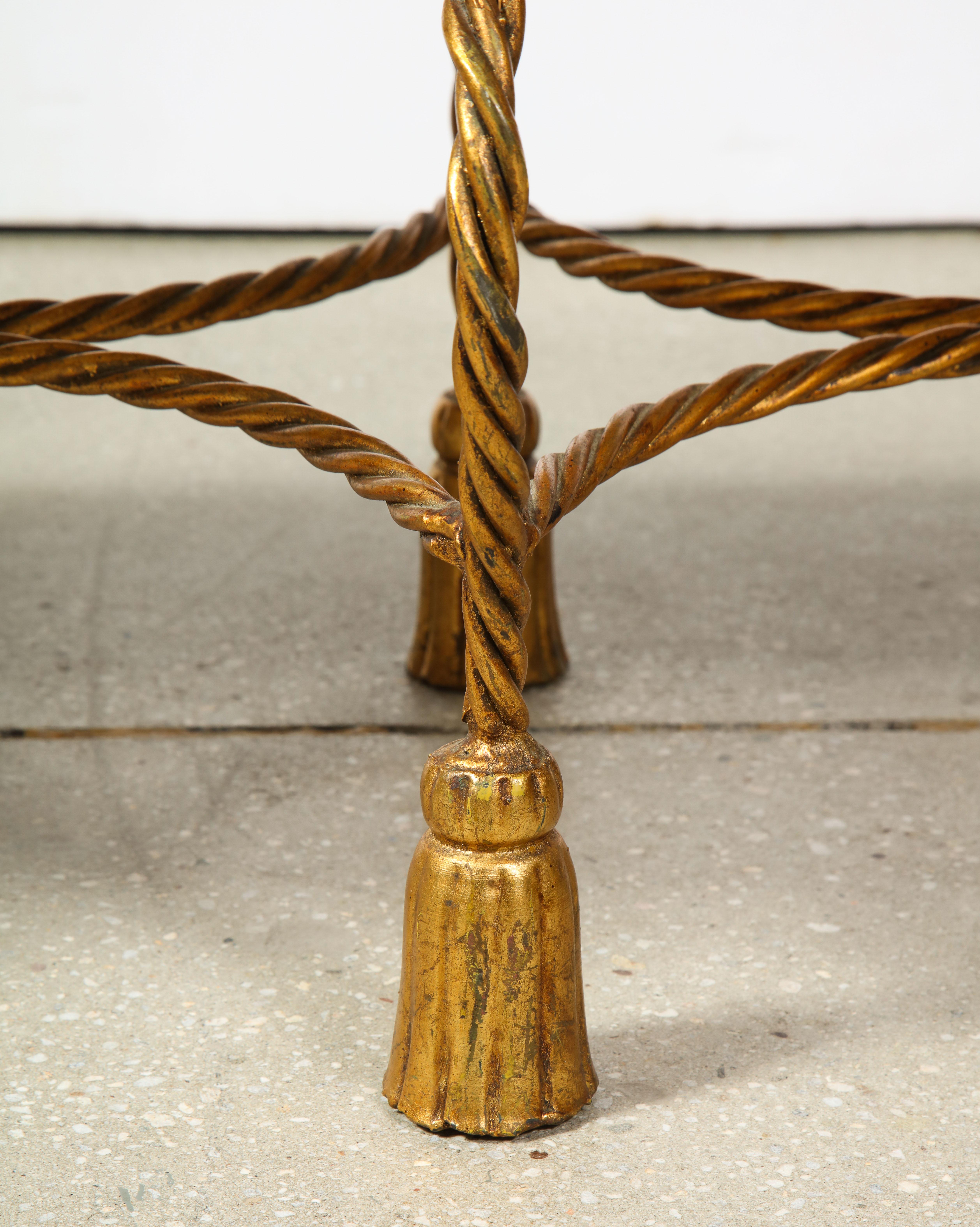 Rope and Tassel Upholstered Gilt Metal Bench 9