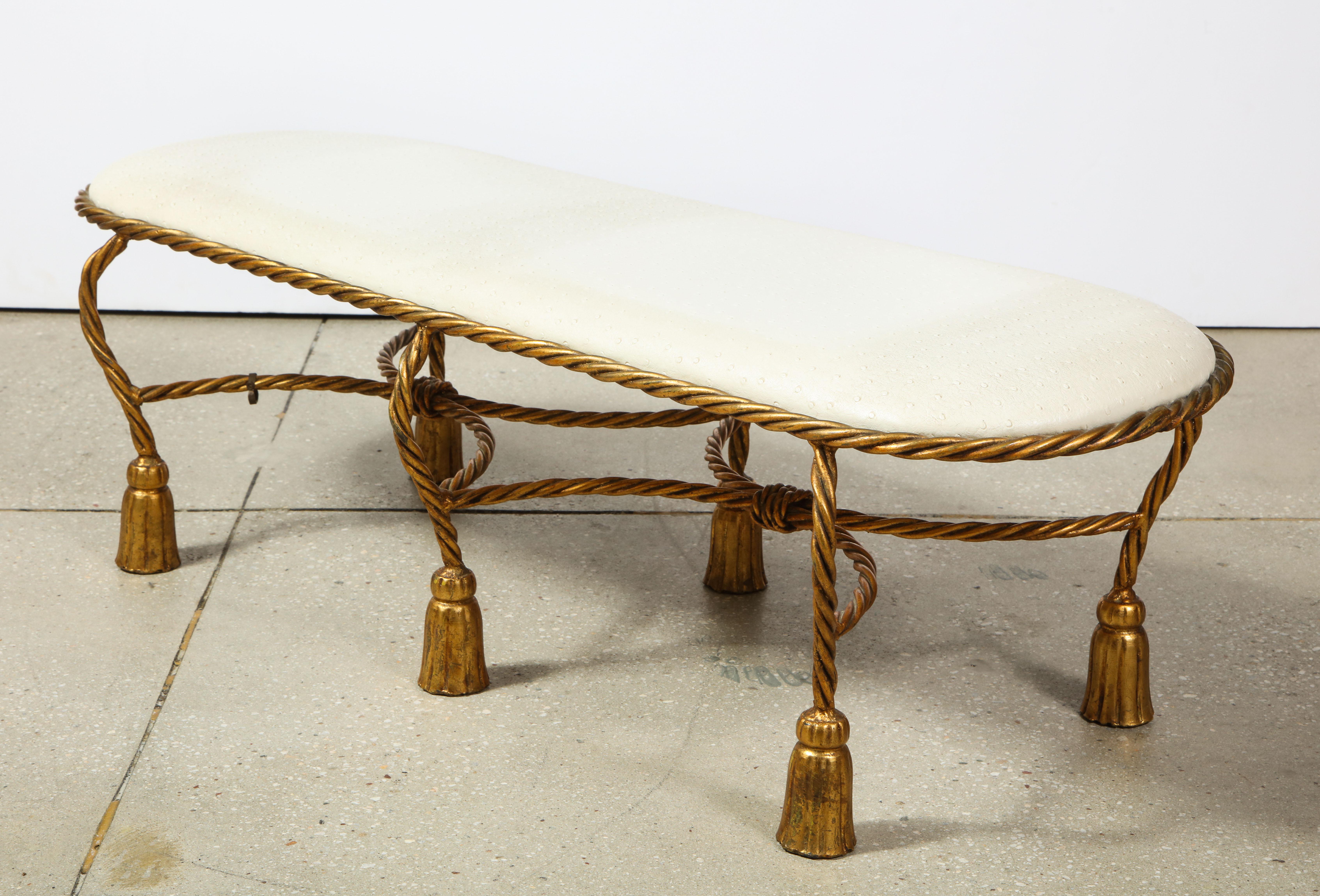 Rope and Tassel Upholstered Gilt Metal Bench 2