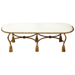 Rope and Tassel Upholstered Gilt Metal Bench