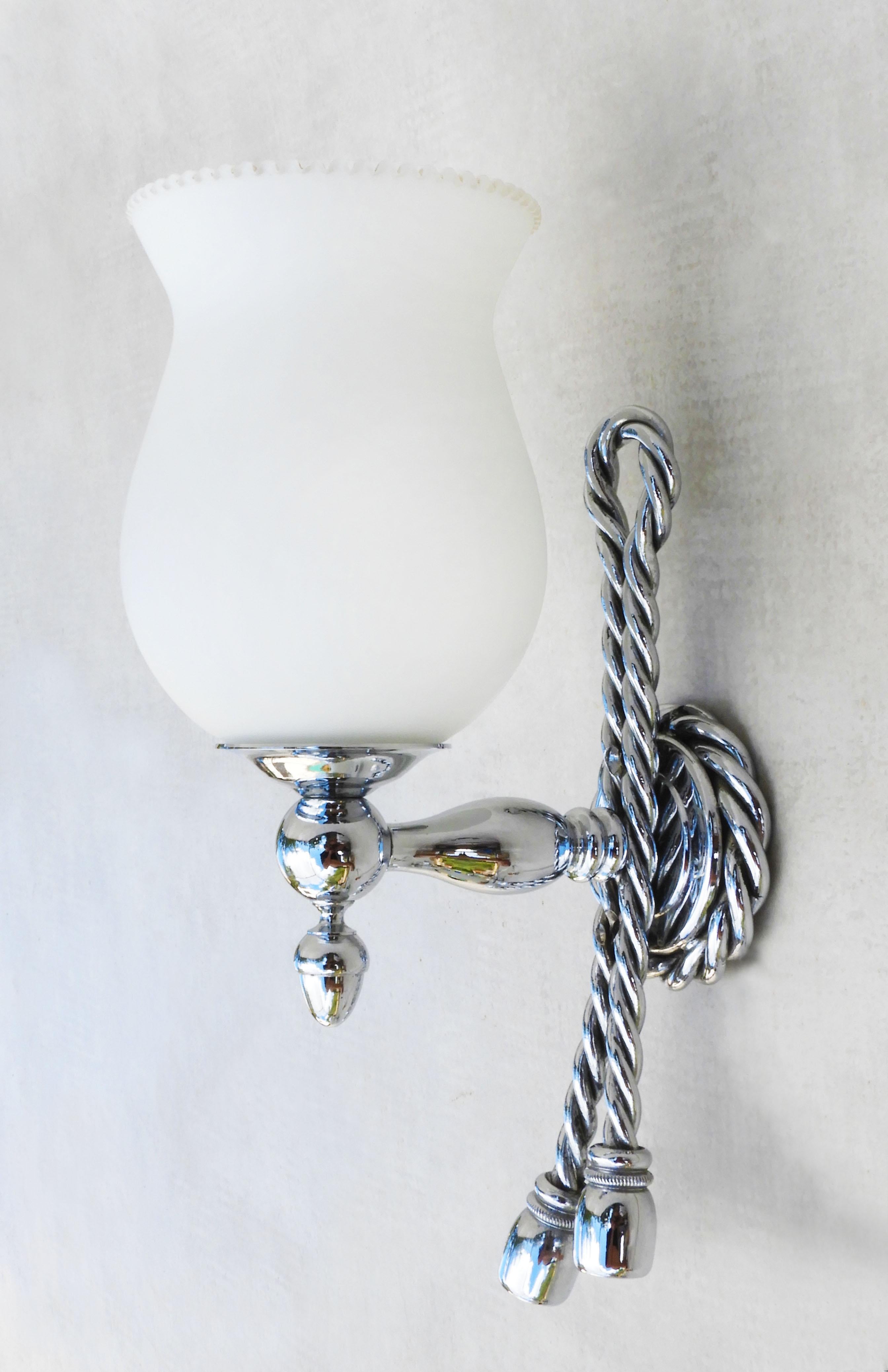 Hollywood Regency Rope and Tassel Wall Light Sconces Maison Baguès, circa 1970s, France For Sale