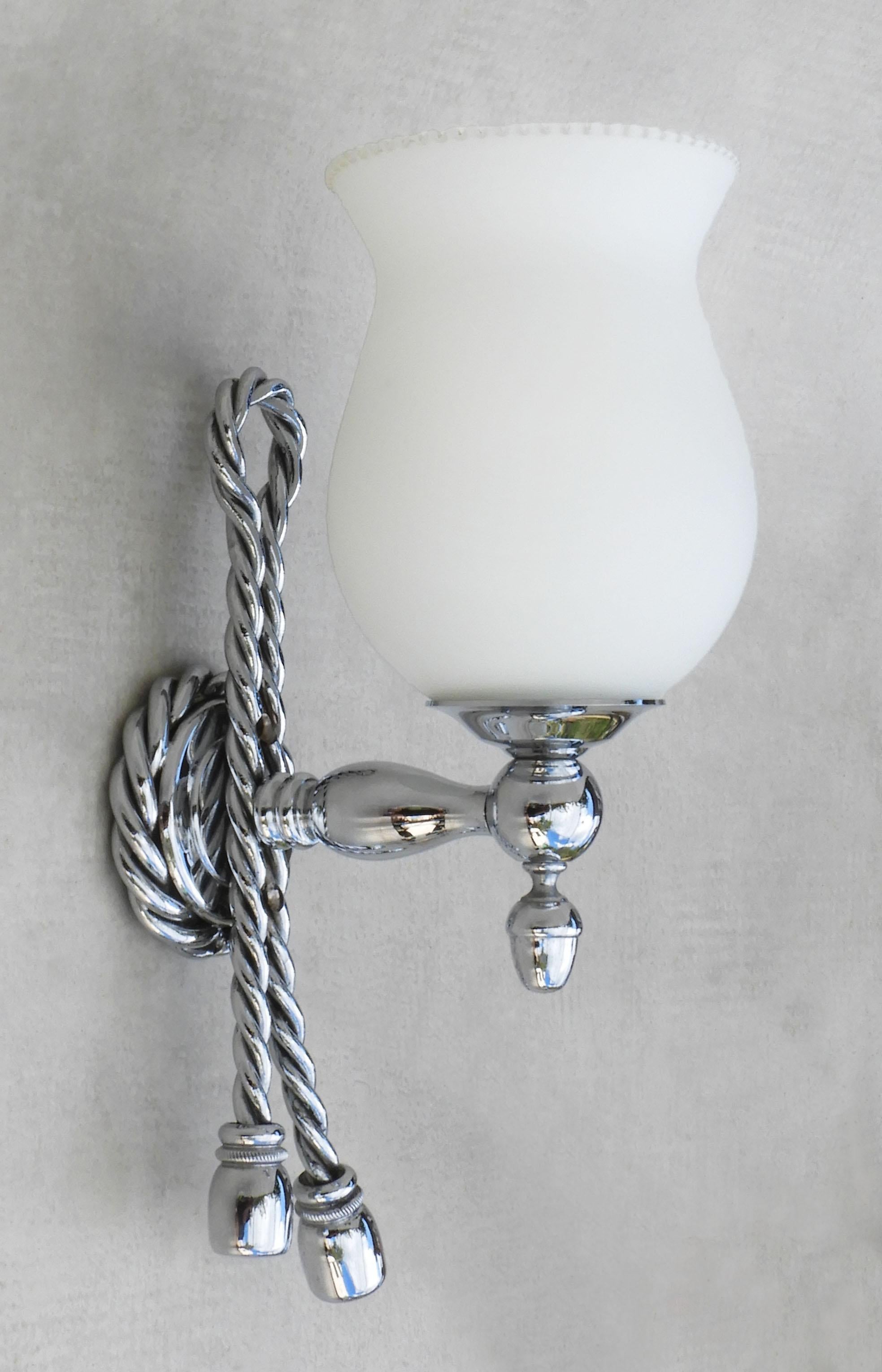 French Rope and Tassel Wall Light Sconces Maison Baguès, circa 1970s, France For Sale