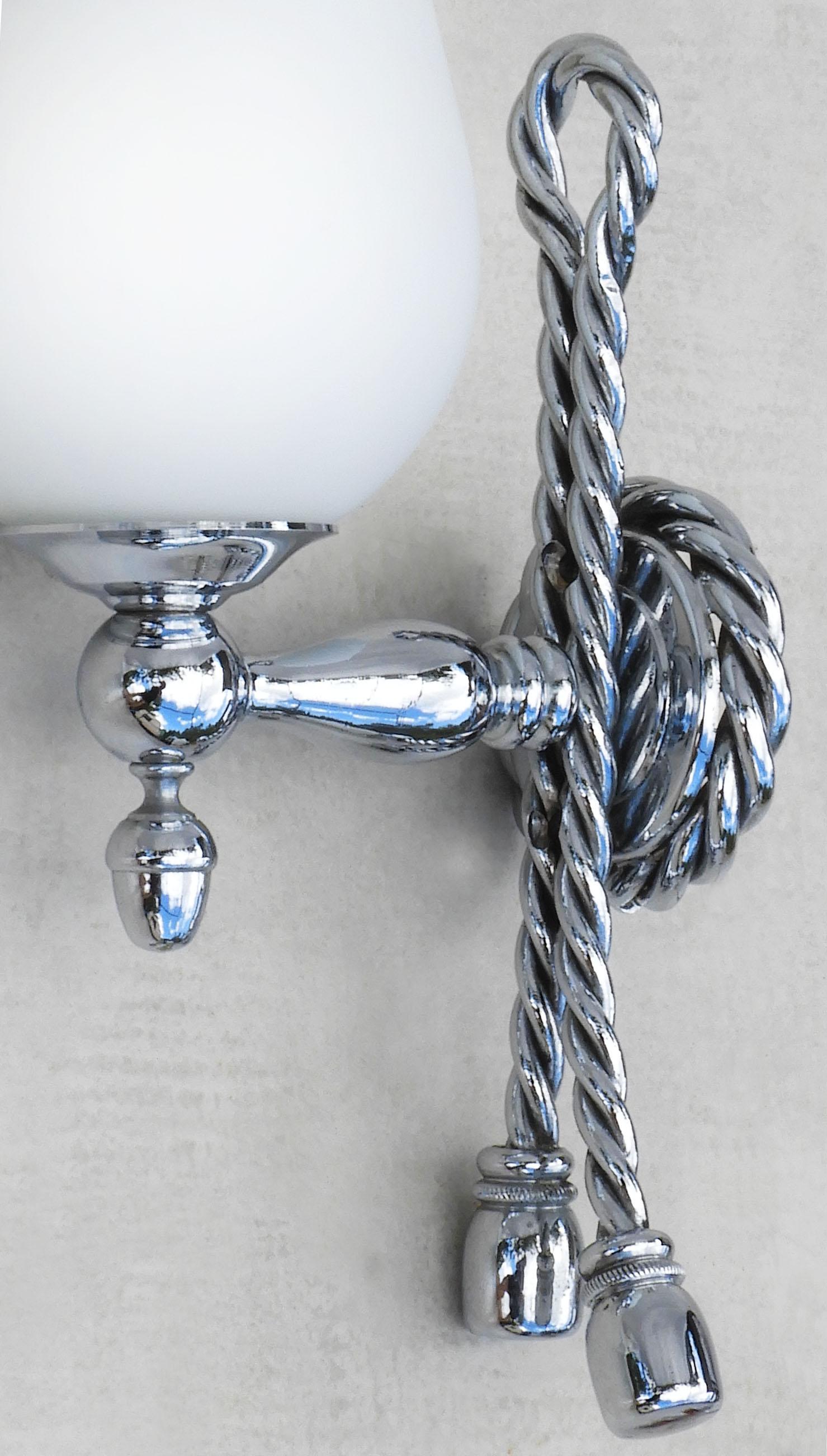 20th Century Rope and Tassel Wall Light Sconces Maison Baguès, circa 1970s, France For Sale