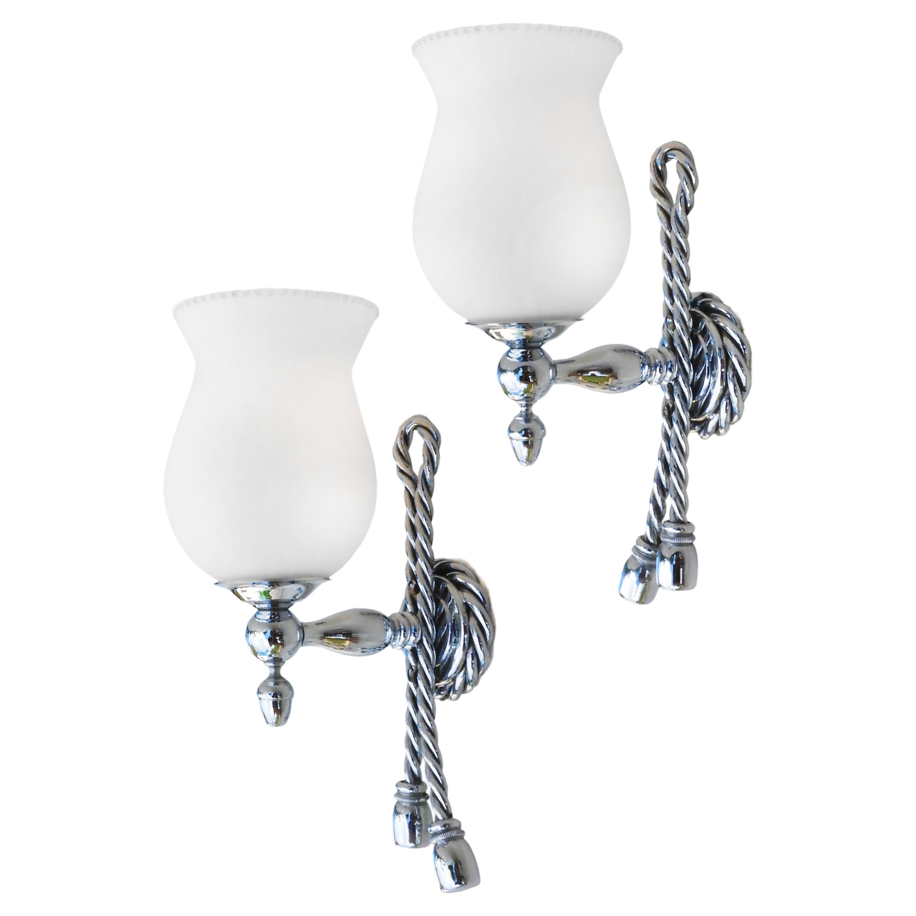 Rope and Tassel Wall Light Sconces Maison Baguès, circa 1970s, France For Sale