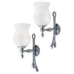 Vintage Rope and Tassel Wall Light Sconces Maison Baguès, circa 1970s, France