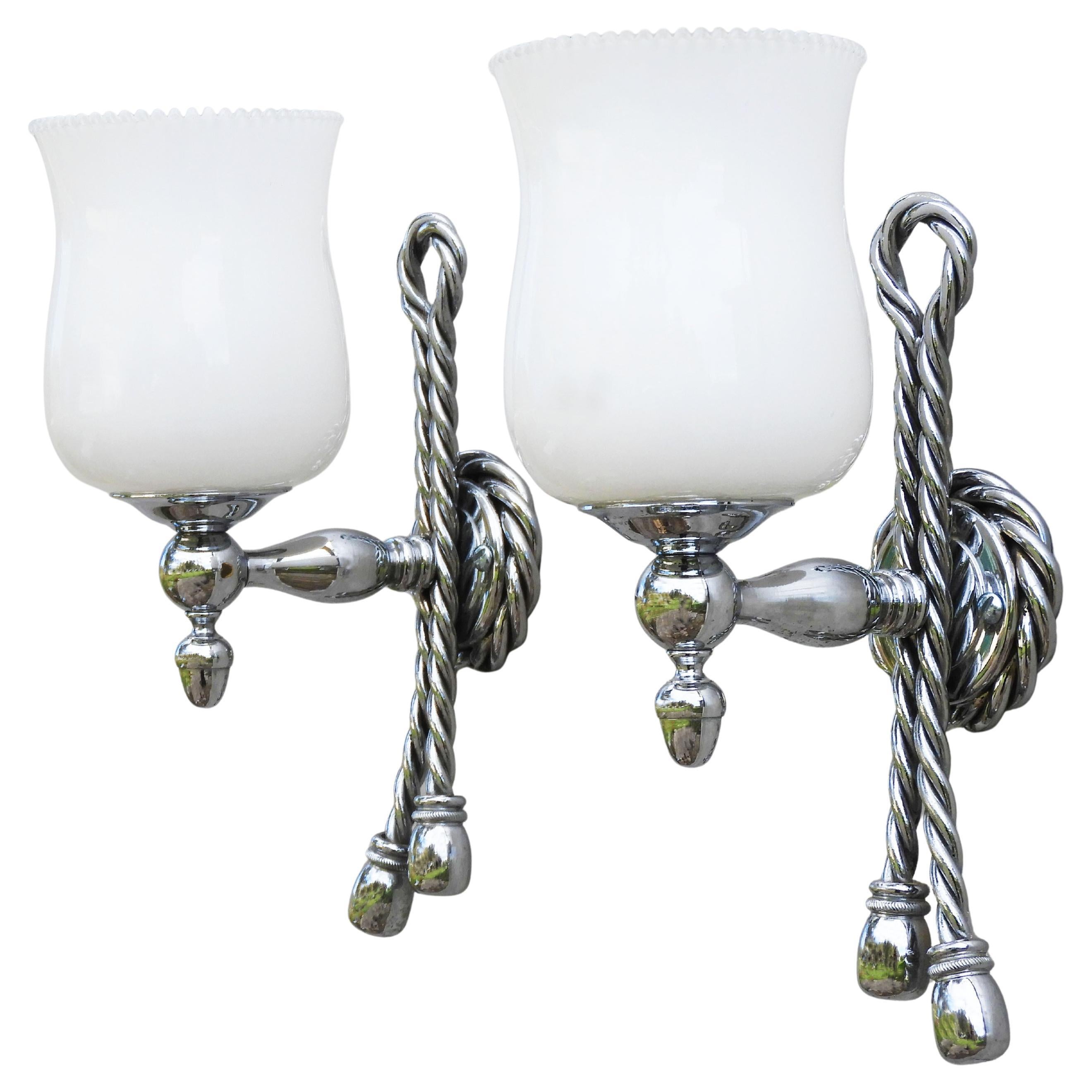 Rope and Tassel Wall Light Sconces Maison Baguès, circa 1970s, France