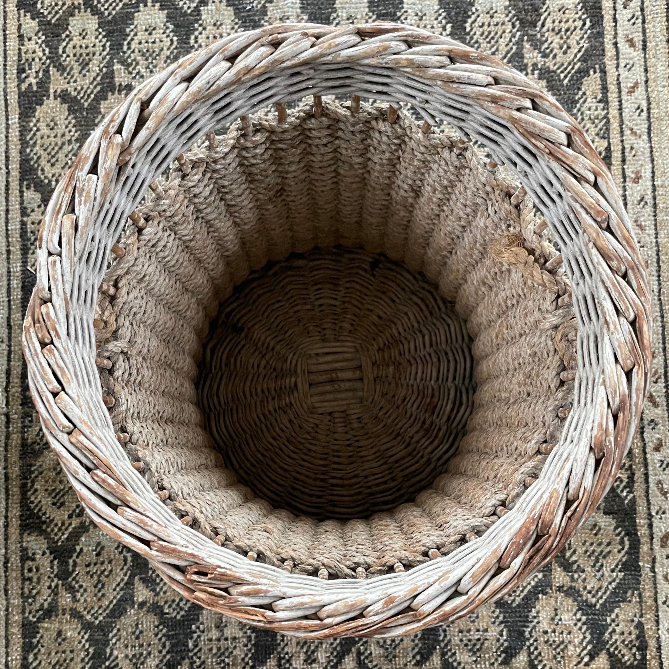 Rope and Wicker Wastebasket For Sale 1