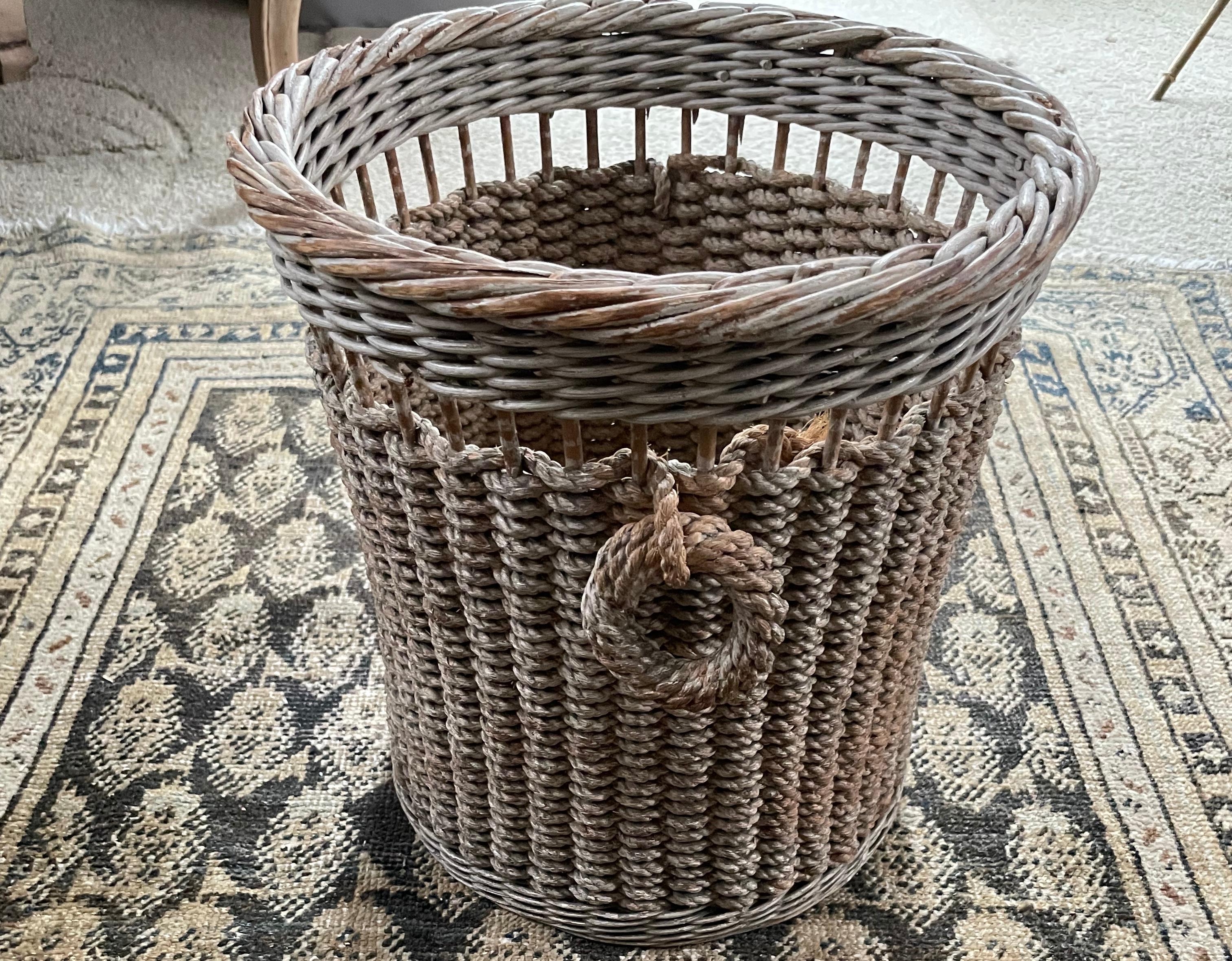 American Rope and Wicker Wastebasket For Sale