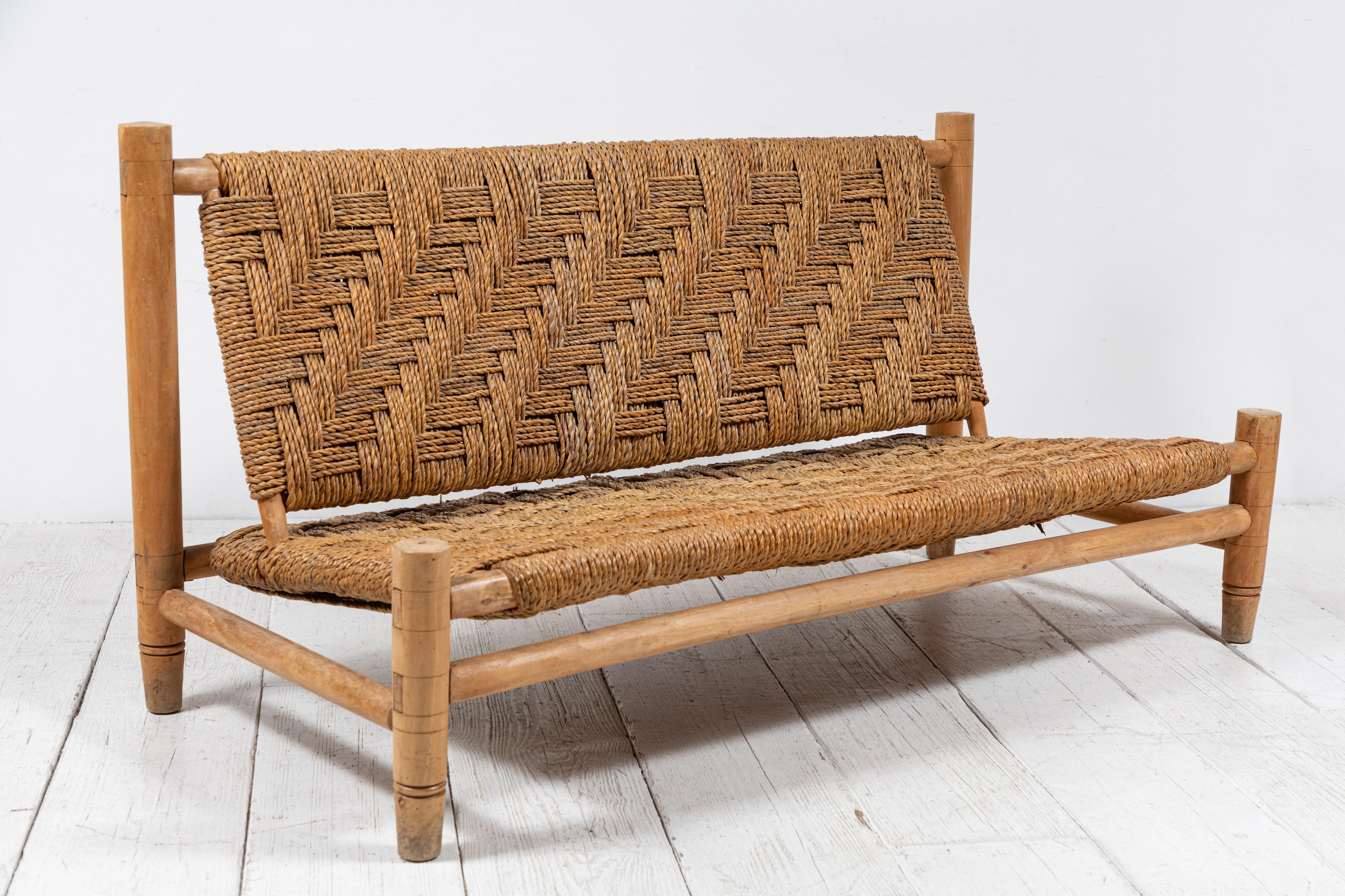 Mid-20th Century Rope and Wood Bench by Adrian & Frida Audoux-Minet