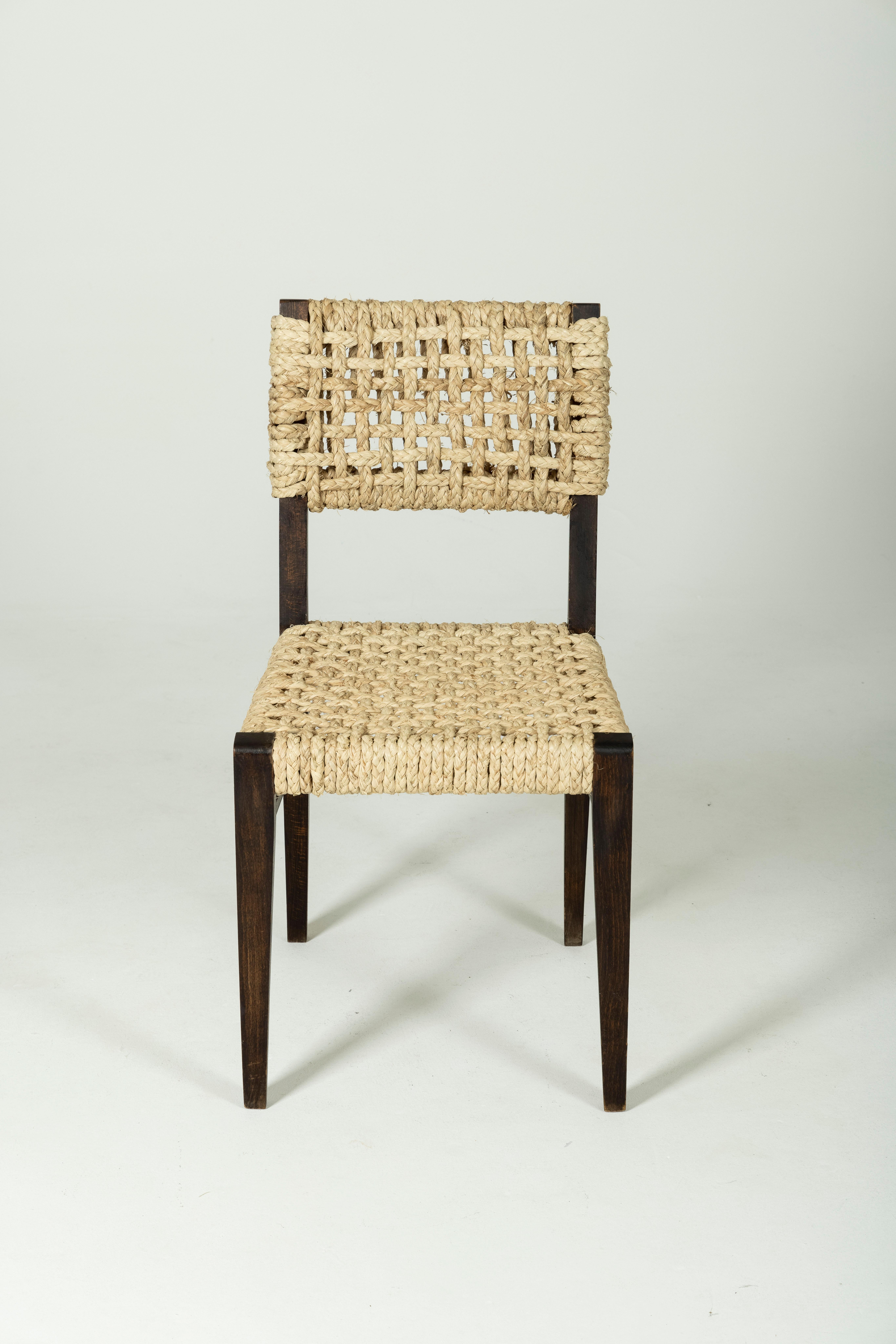 Rope and wood chair by Audoux & Minet  In Good Condition For Sale In PARIS, FR
