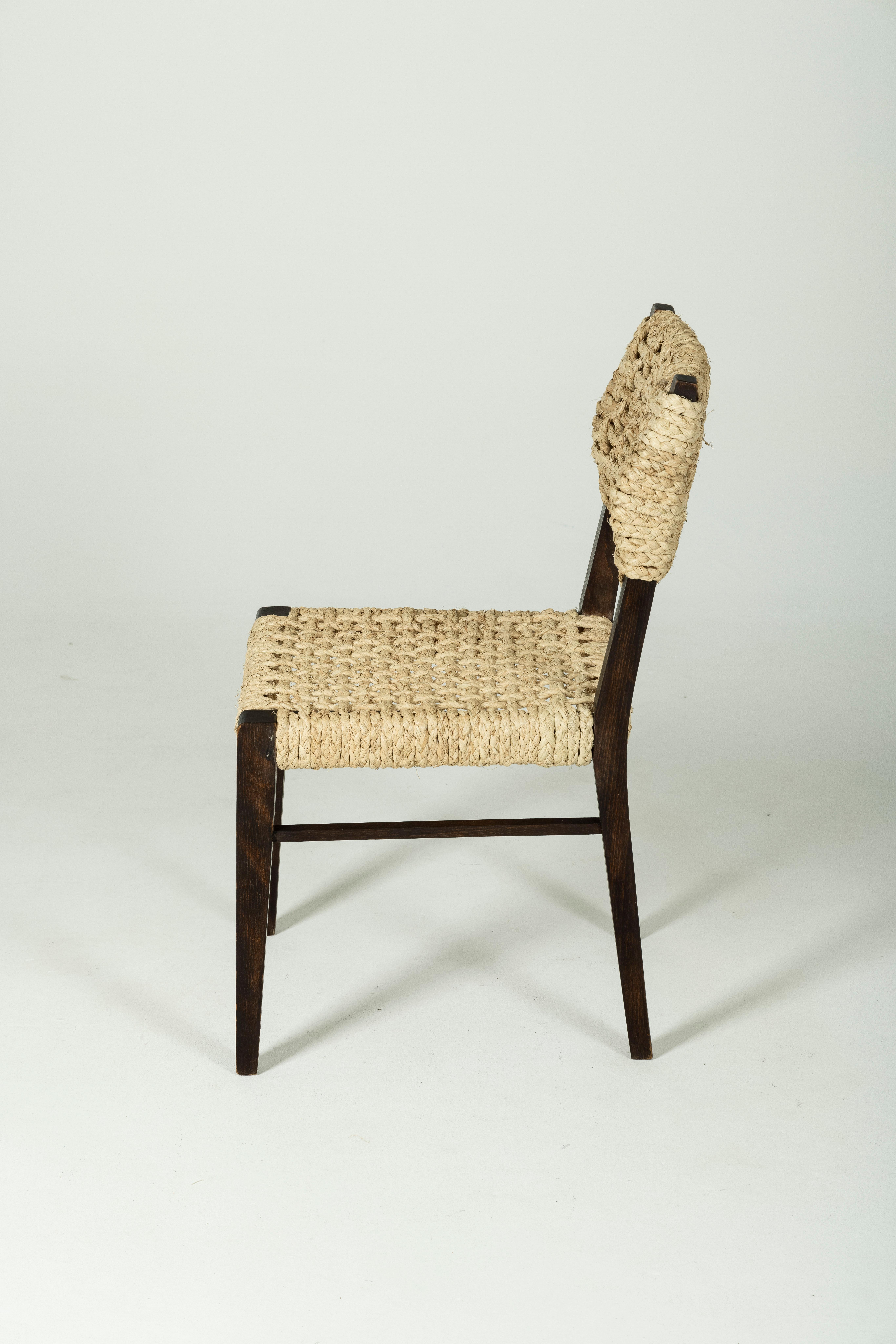 20th Century Rope and wood chair by Audoux & Minet  For Sale