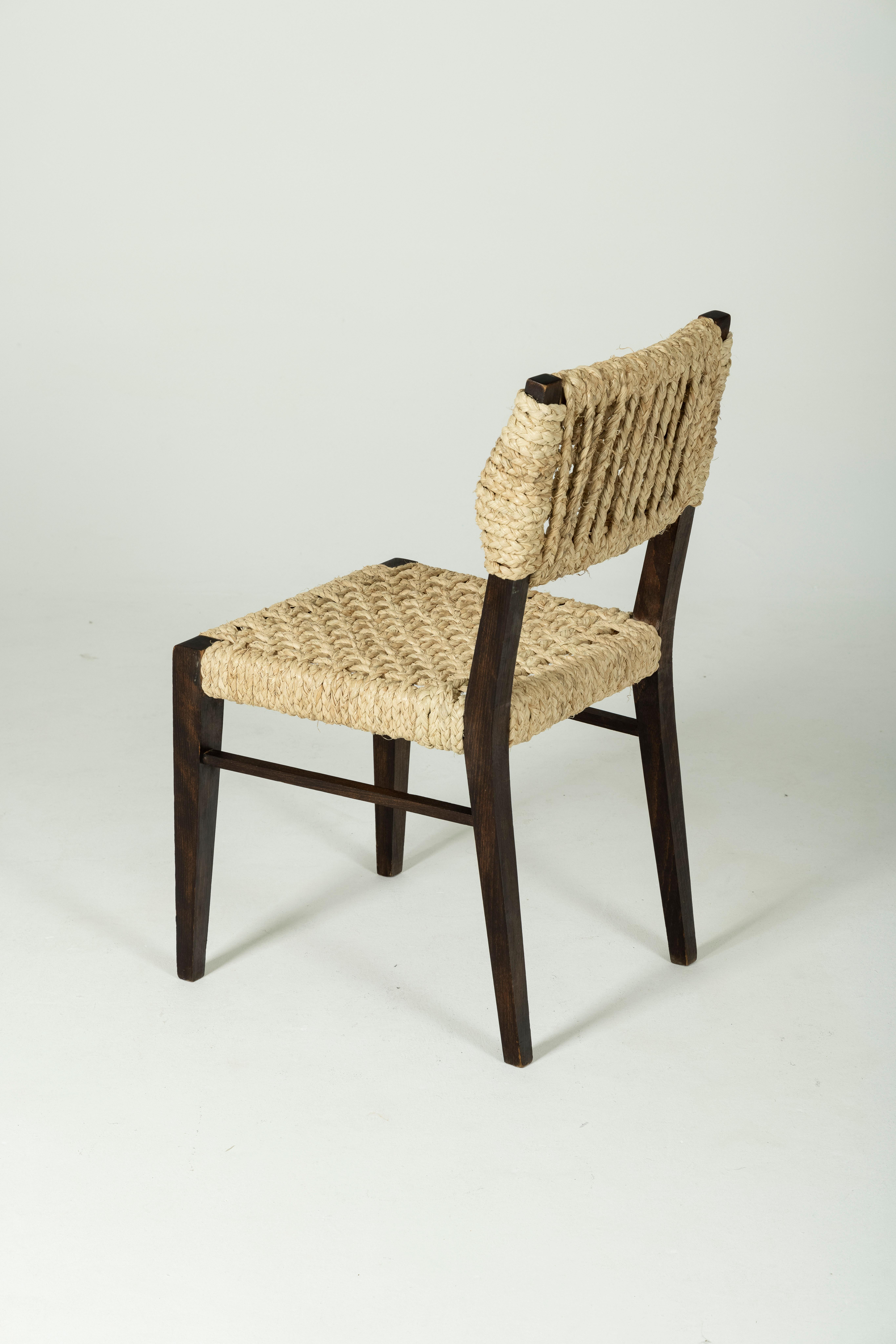 Rope and wood chair by Audoux & Minet  For Sale 1