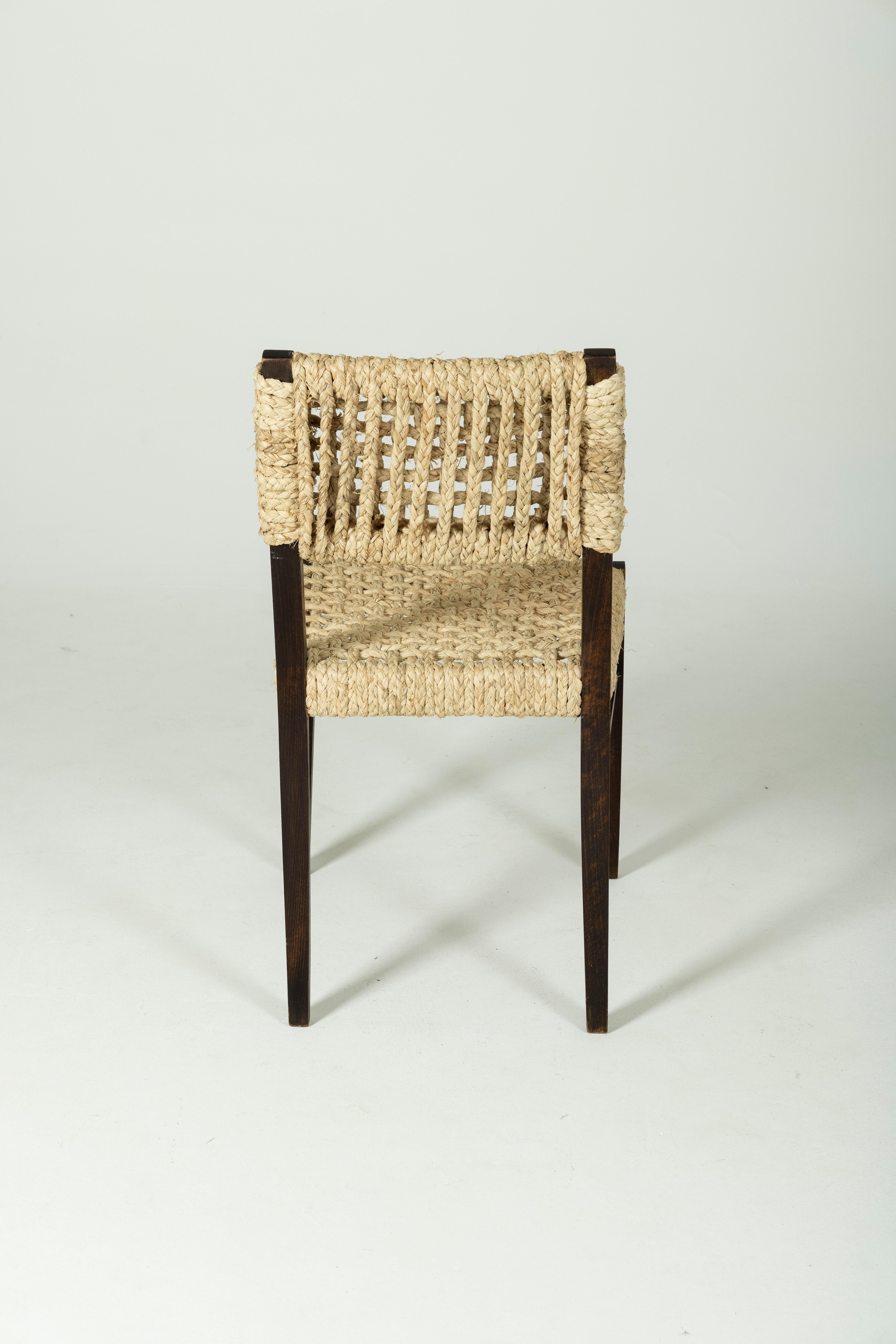 Rope and wood chair by Audoux & Minet  For Sale 2