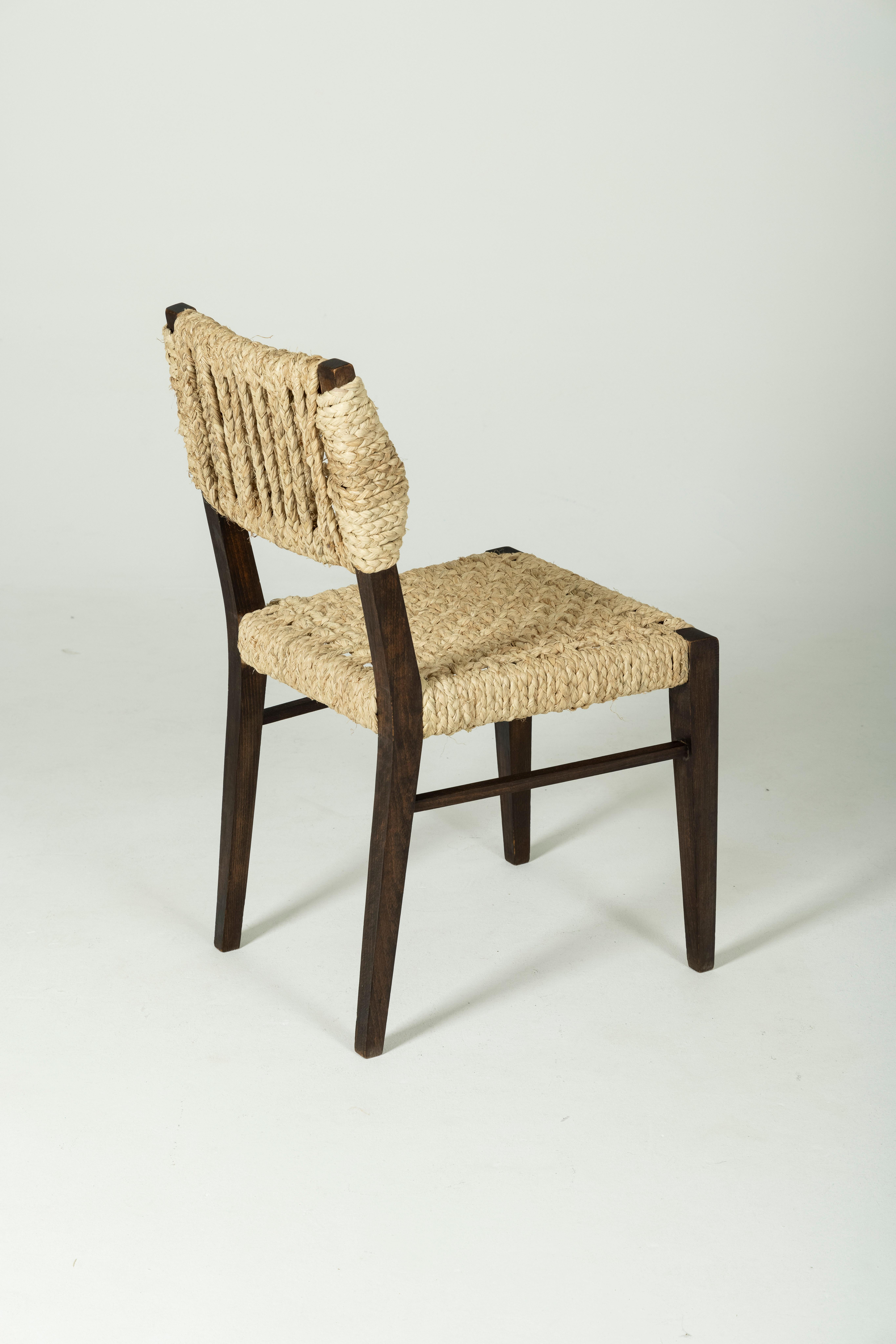 Rope and wood chair by Audoux & Minet  For Sale 3