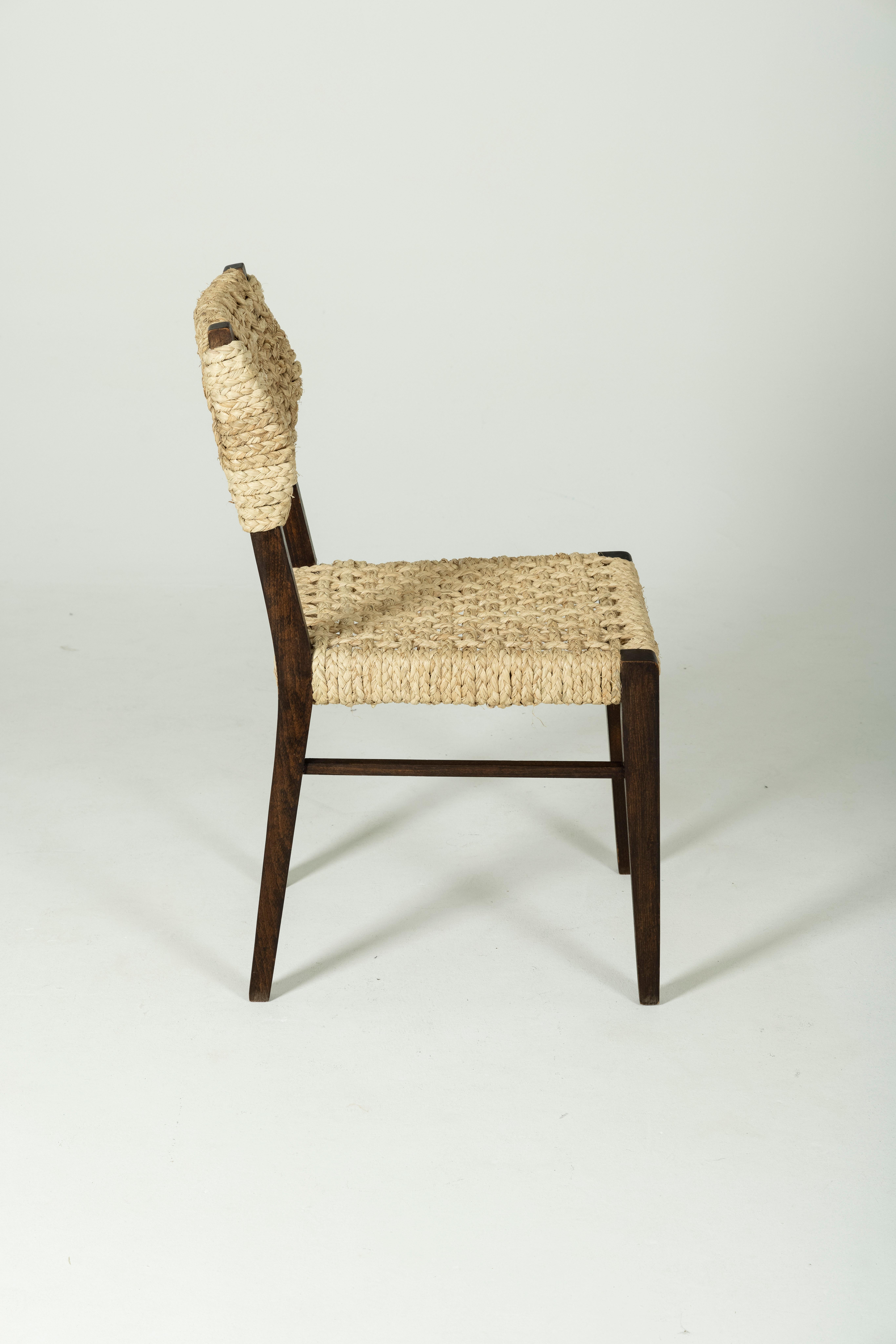 Rope and wood chair by Audoux & Minet  For Sale 4