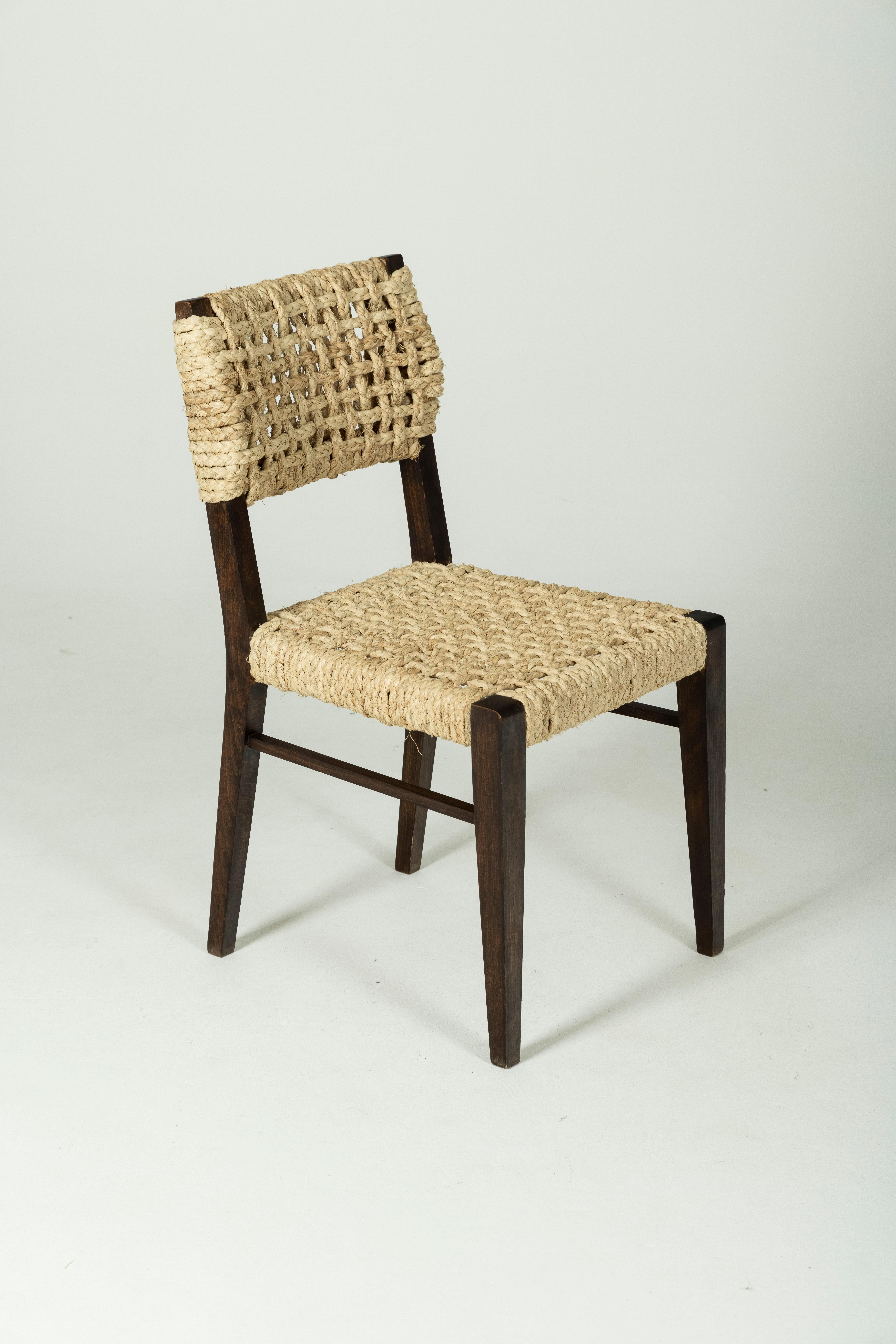 Rope and wood chair by Audoux & Minet  For Sale 5