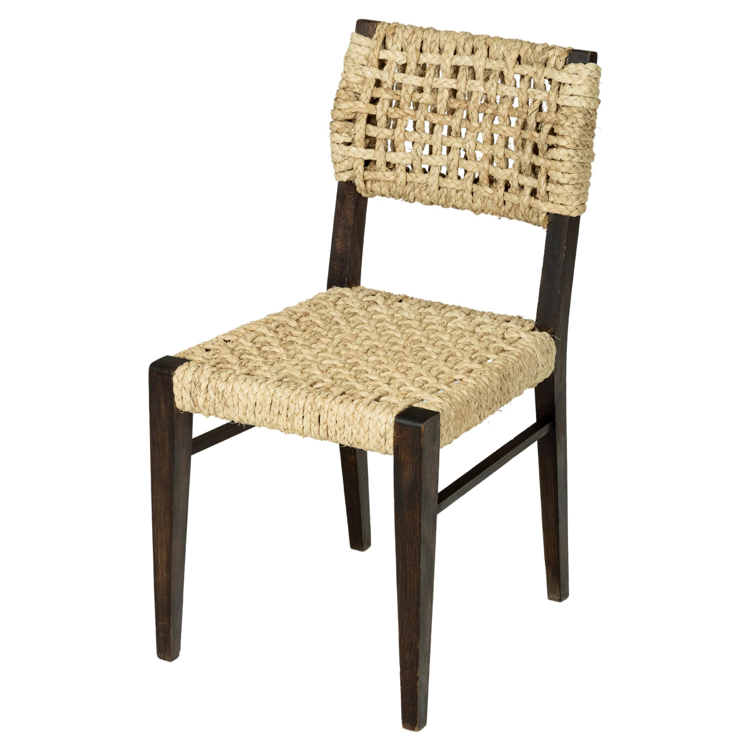 Rope and wood chair by Audoux & Minet  For Sale