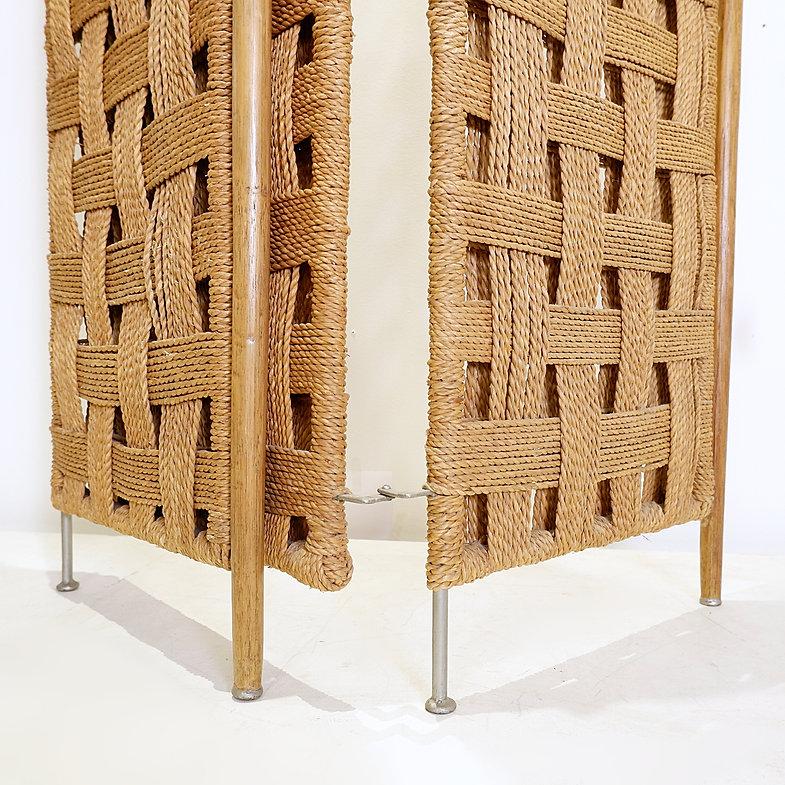 Rope and wood folding screen room divider in the style of Audoux Minnet For Sale 6