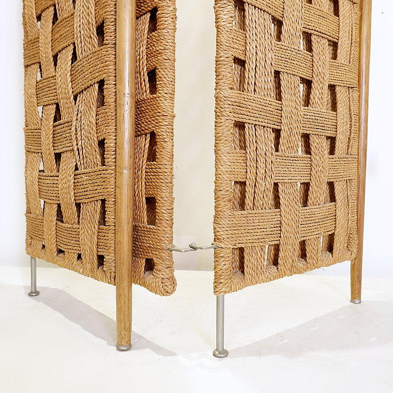 Rope and wood folding screen room divider in the style of Audoux Minnet 6