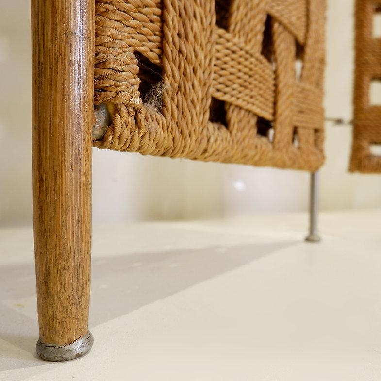 20th Century Rope and wood folding screen room divider in the style of Audoux Minnet