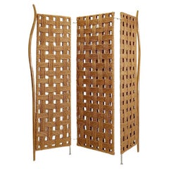 Retro Rope and wood folding screen room divider in the style of Audoux Minnet