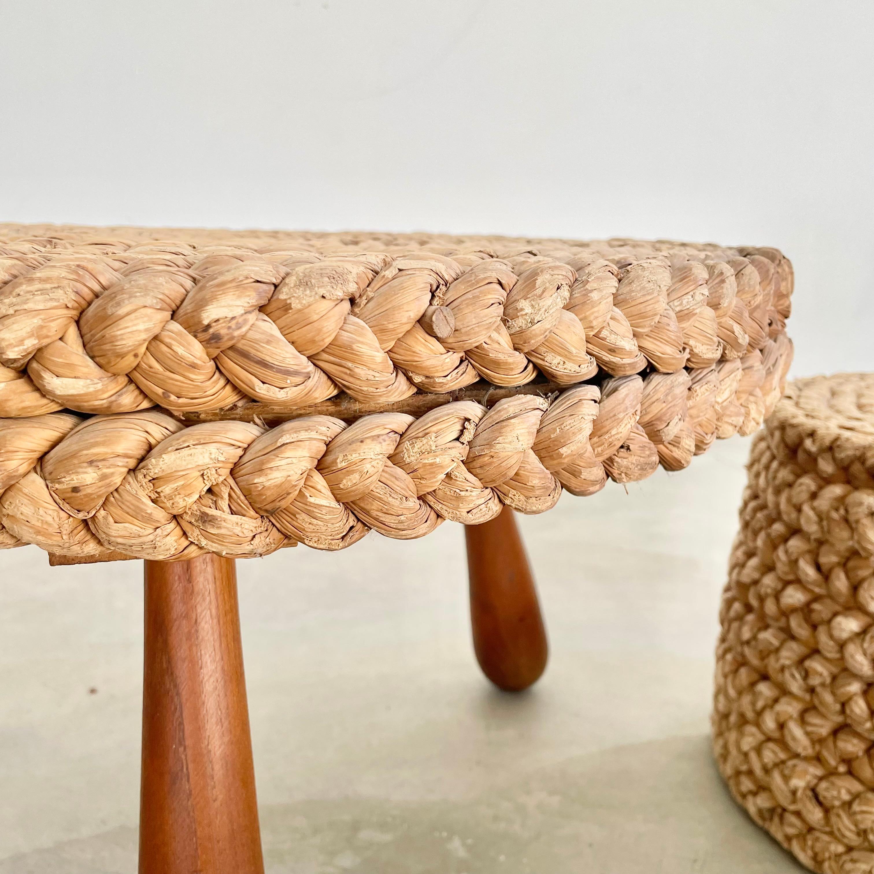 Rope and Wood Table with Two Nesting Stools, 1960s France For Sale 8