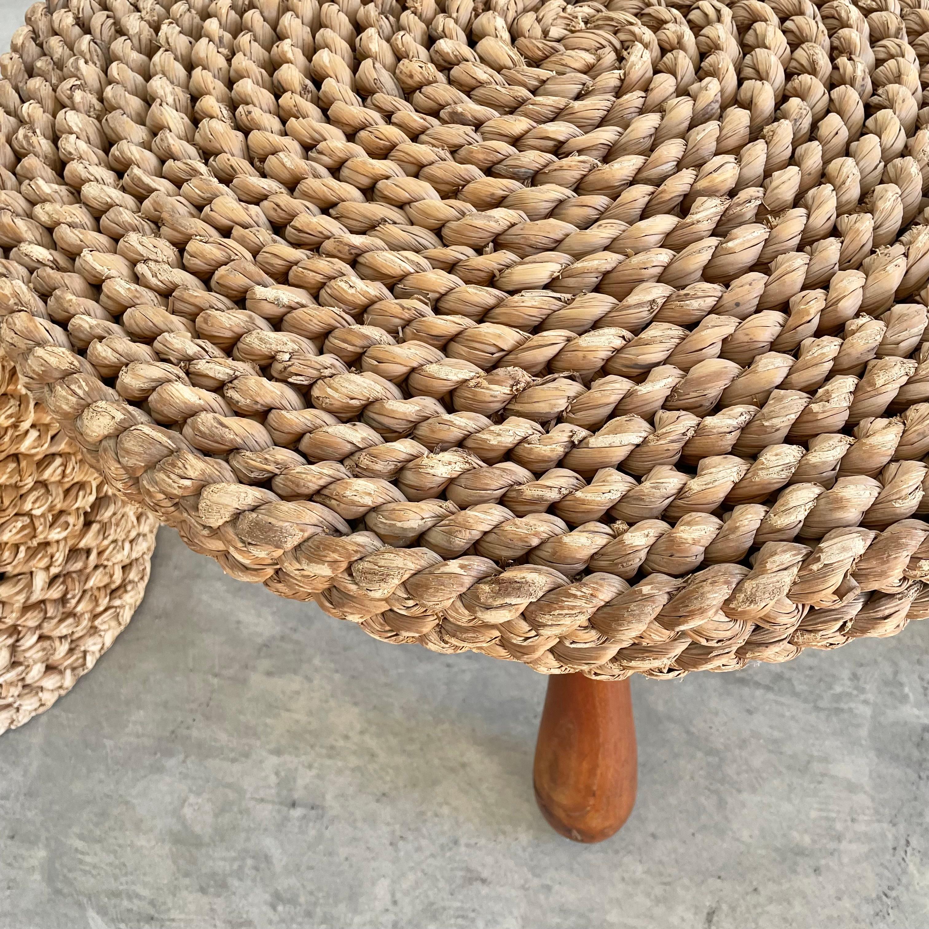 Rope and Wood Table with Two Nesting Stools, 1960s France For Sale 12