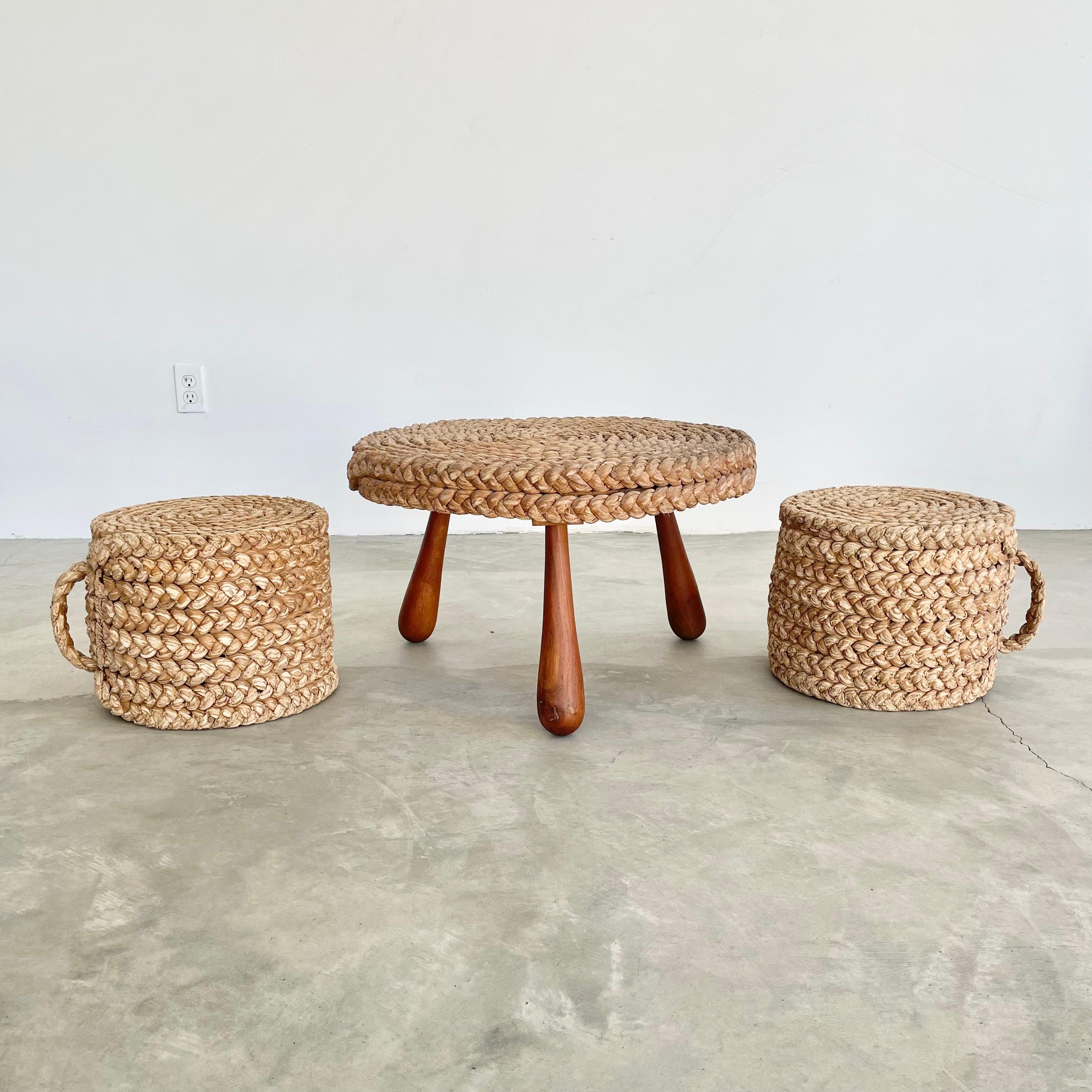 Rope and Wood Table with Two Nesting Stools, 1960s France For Sale 15