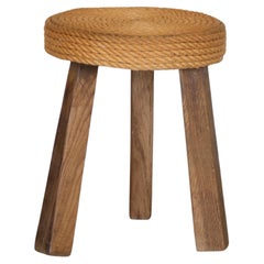 Rope and Wood Tripod Stool in the Style of Audoux-Minet