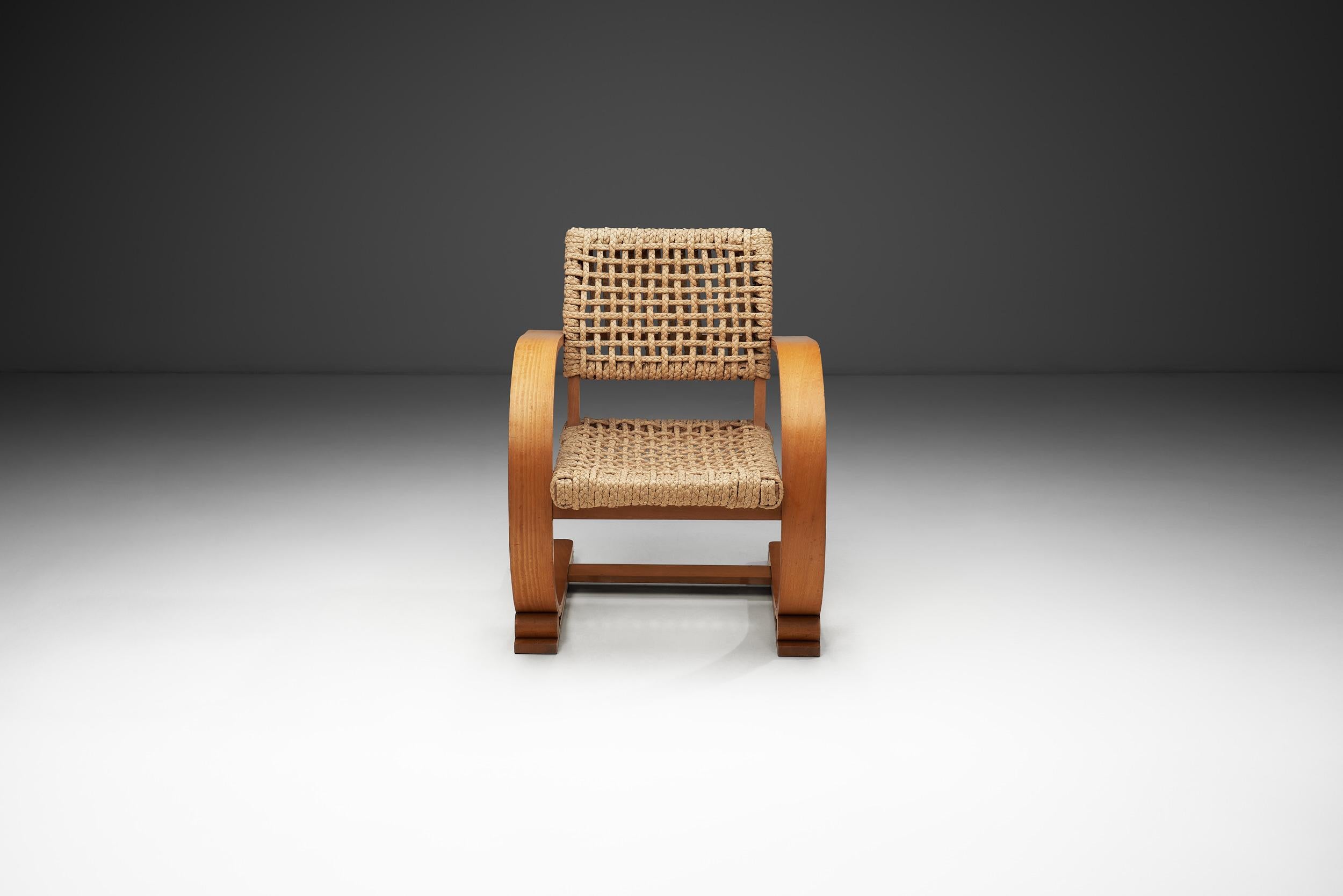 Mid-Century moderno Rope Armchair by Adrien Audoux and Frida Minet for Vibo Vesoul, France ca 1950s in vendita
