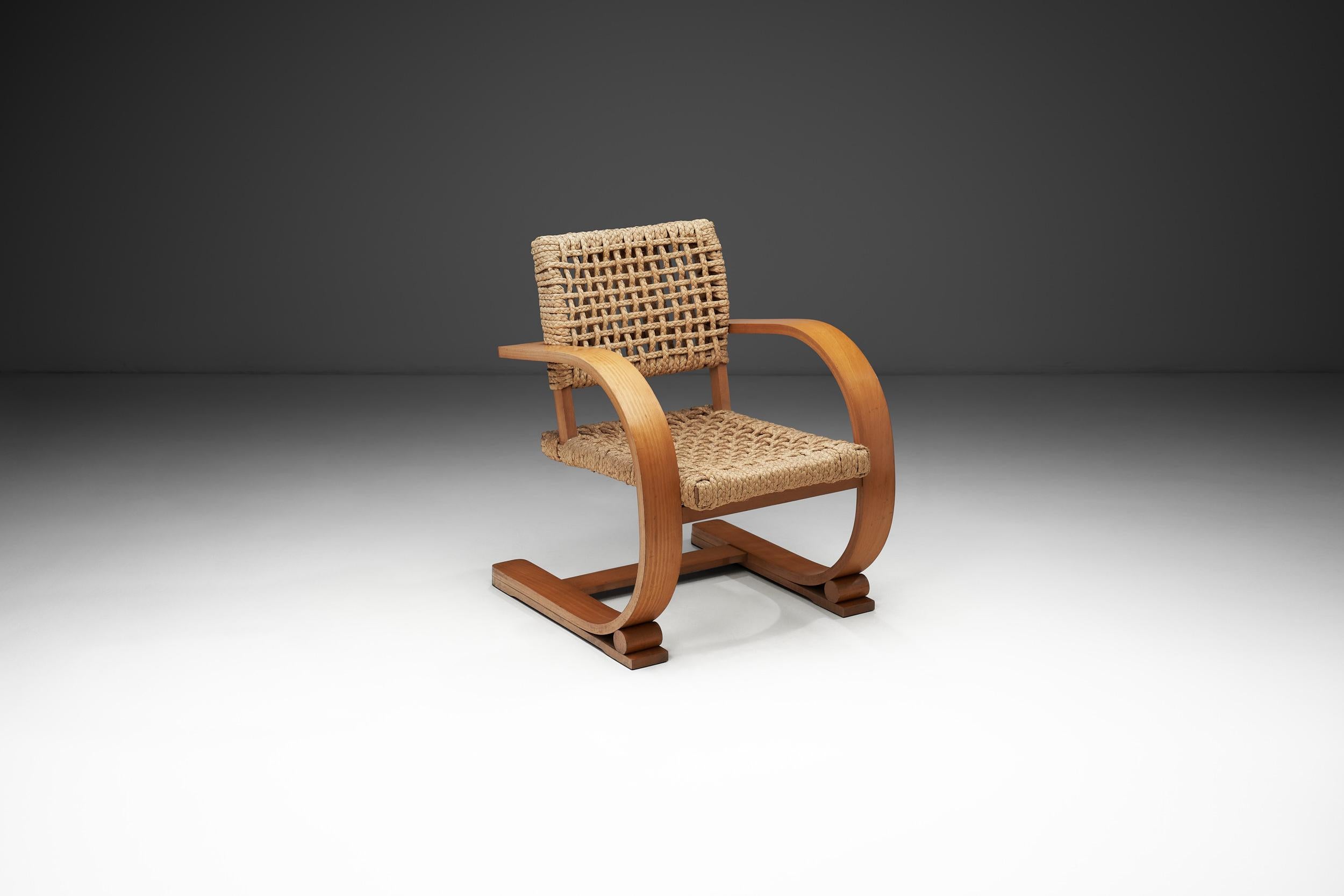 Francese Rope Armchair by Adrien Audoux and Frida Minet for Vibo Vesoul, France ca 1950s in vendita