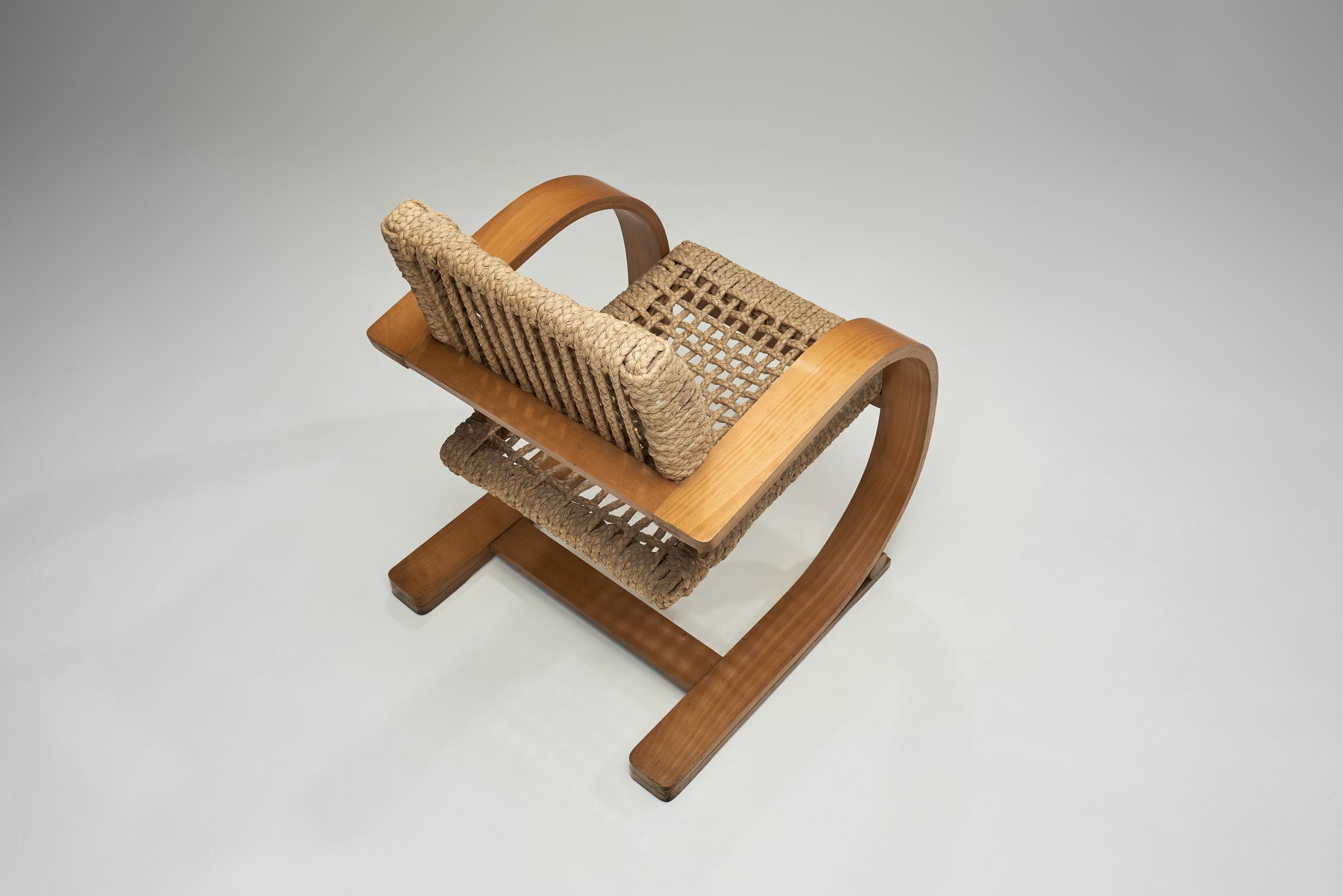 Metà XX secolo Rope Armchair by Adrien Audoux and Frida Minet for Vibo Vesoul, France ca 1950s in vendita