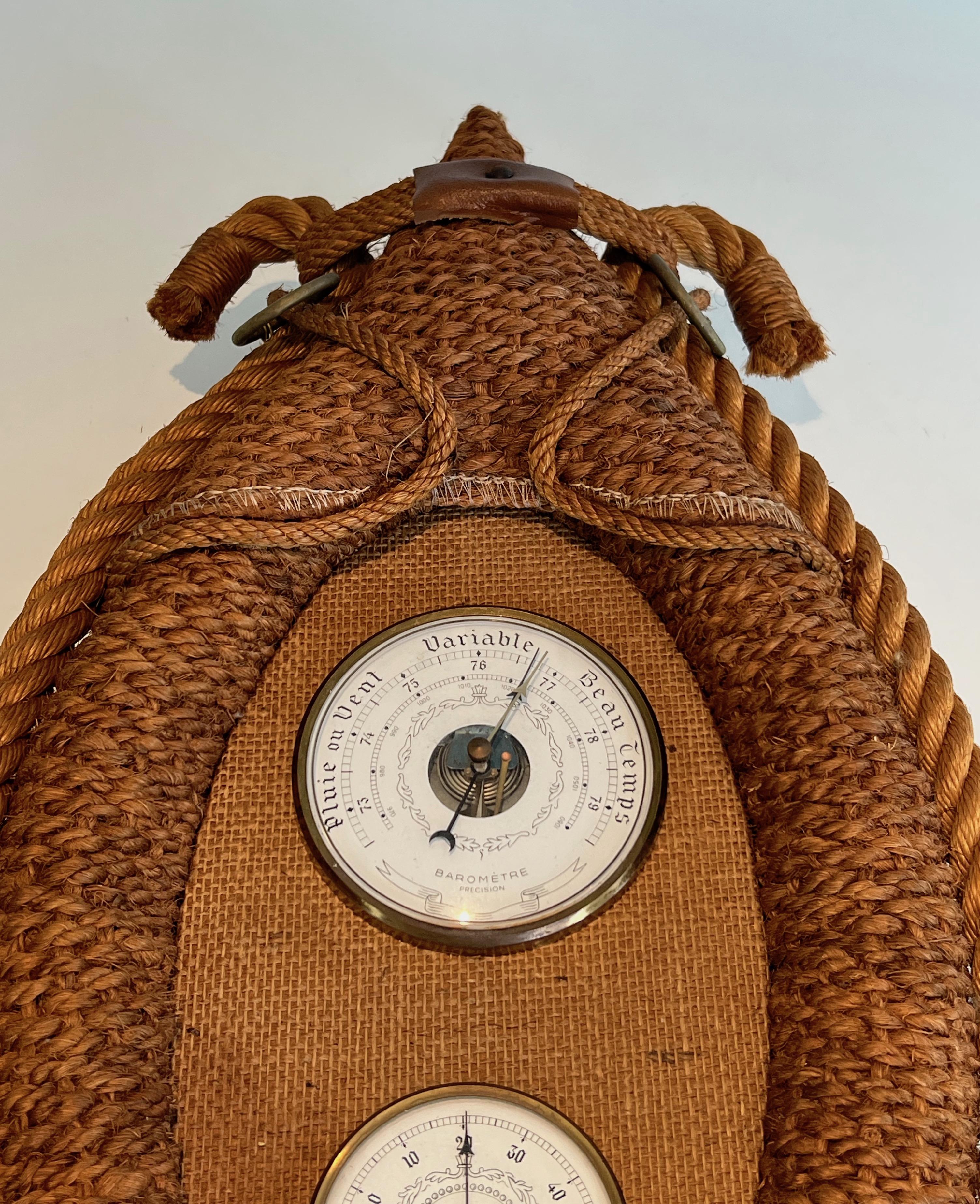Mid-Century Modern Rope Barometer. French Work by Adrien Audoux & Frida Minet, circa 1950 For Sale