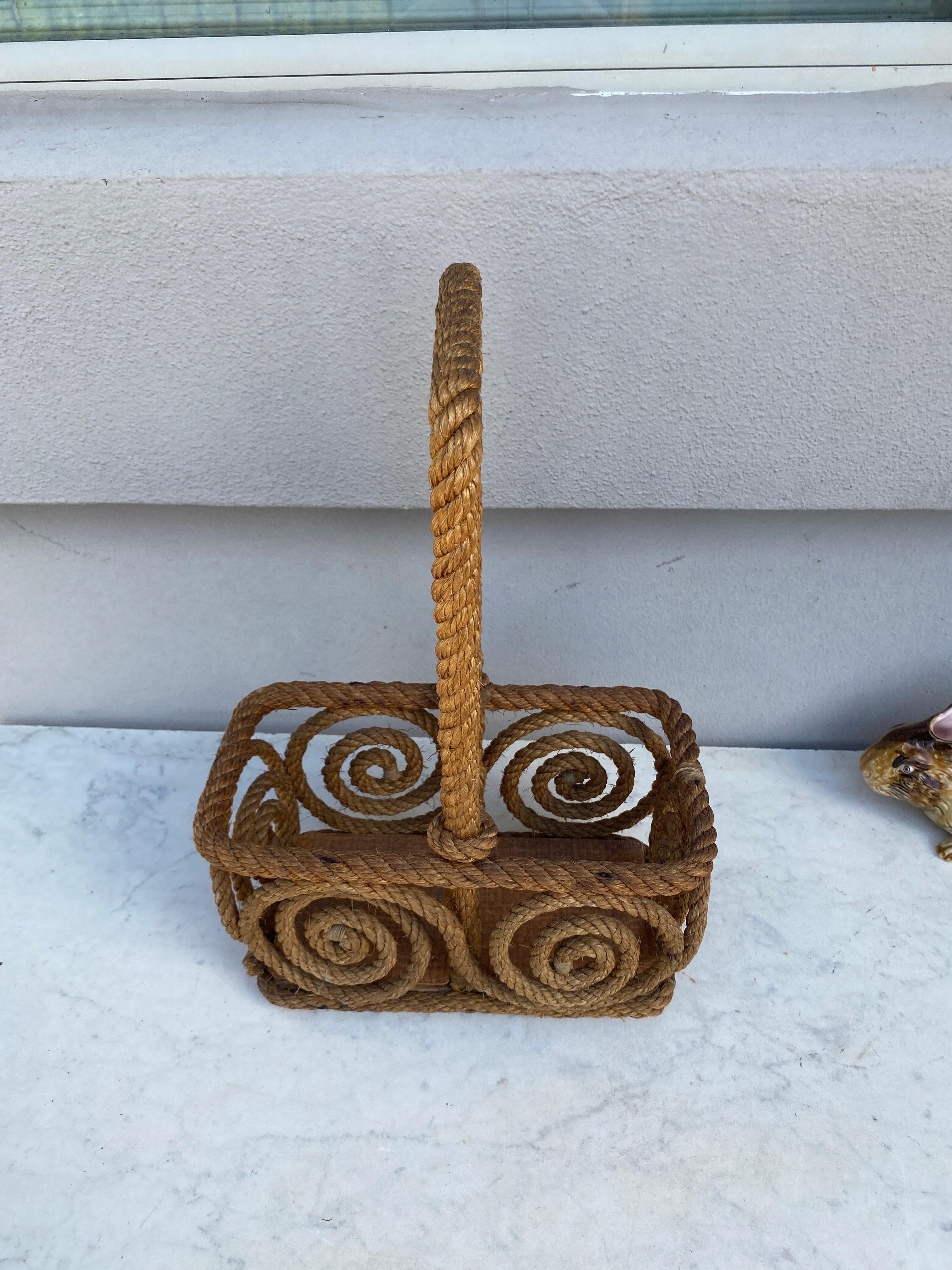 French  Mid-Century Rope Bottle Carrier Adrien Audoux & Frida Minet  For Sale